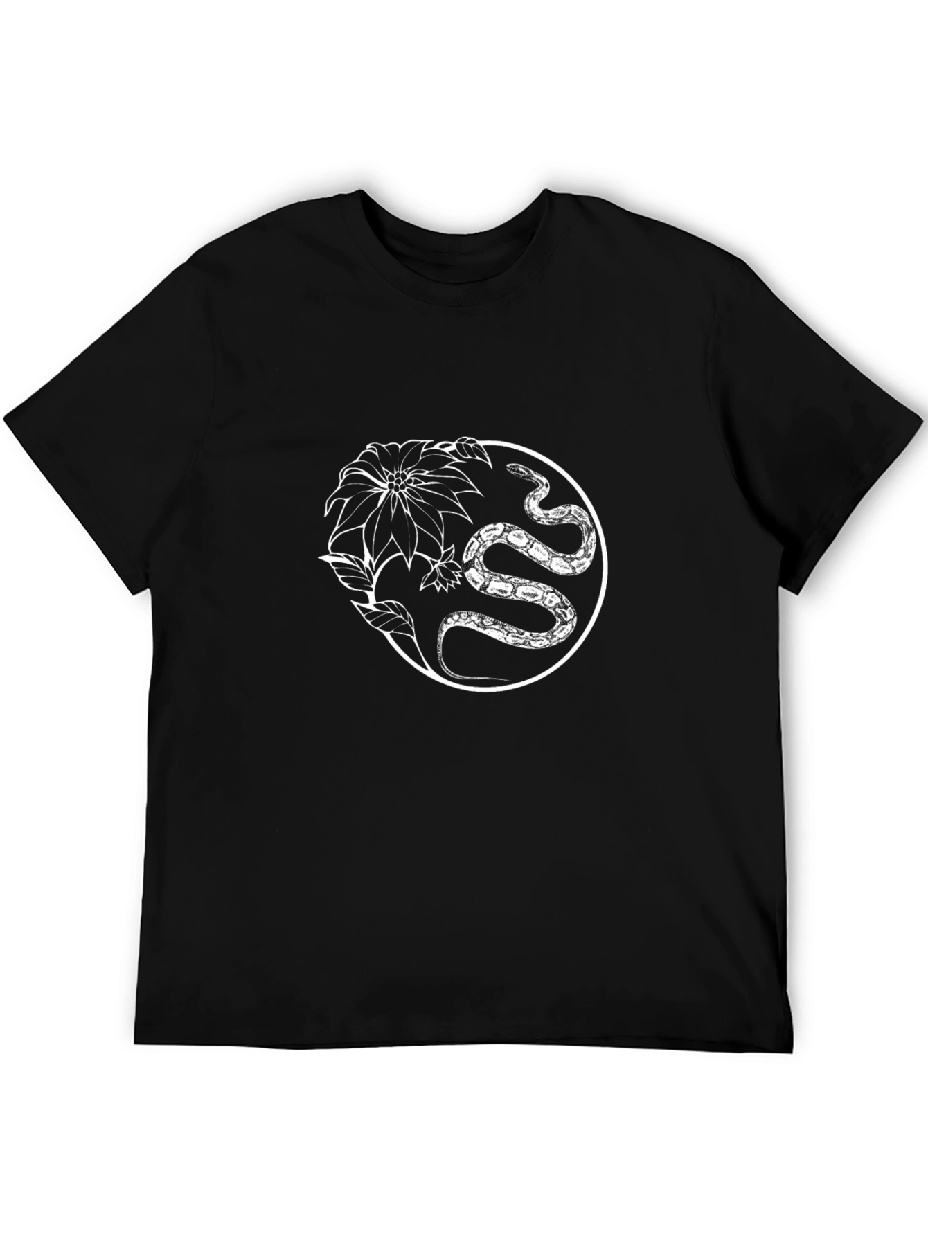 Snake & Floral Graphic Tee - Black