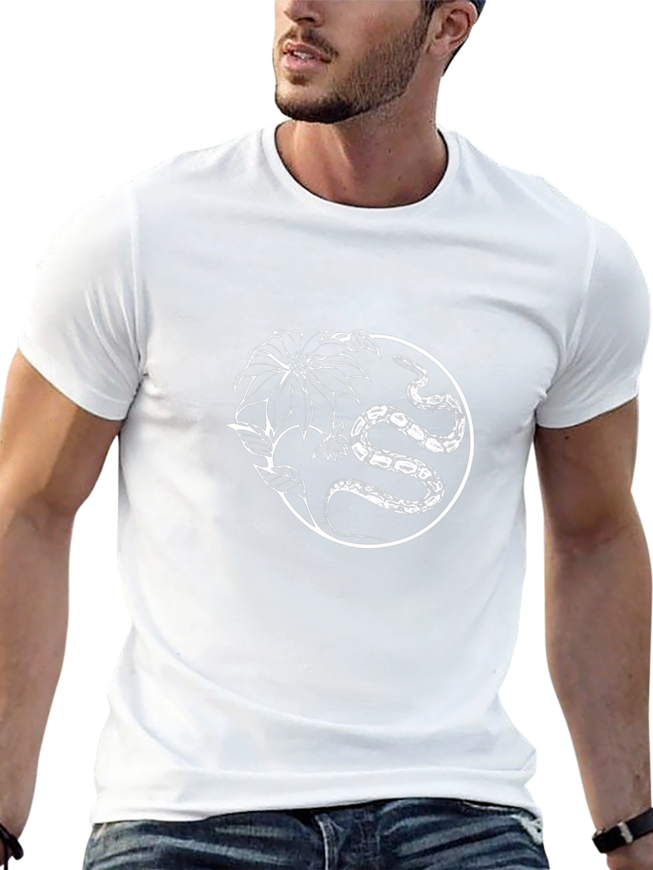 Snake & Floral Graphic Tee - Black
