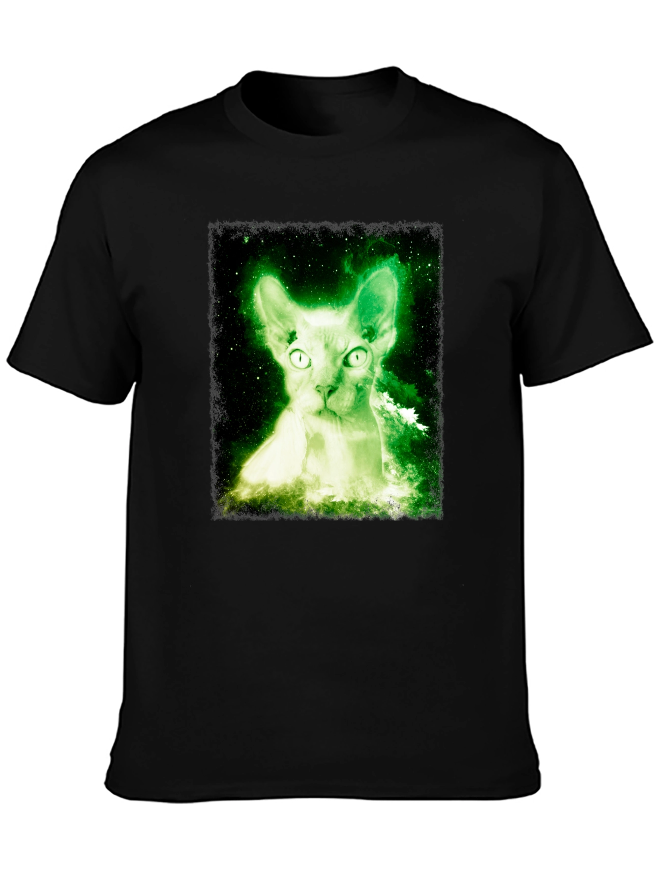 Glowing Cat T-Shirt - Black Cotton Blend