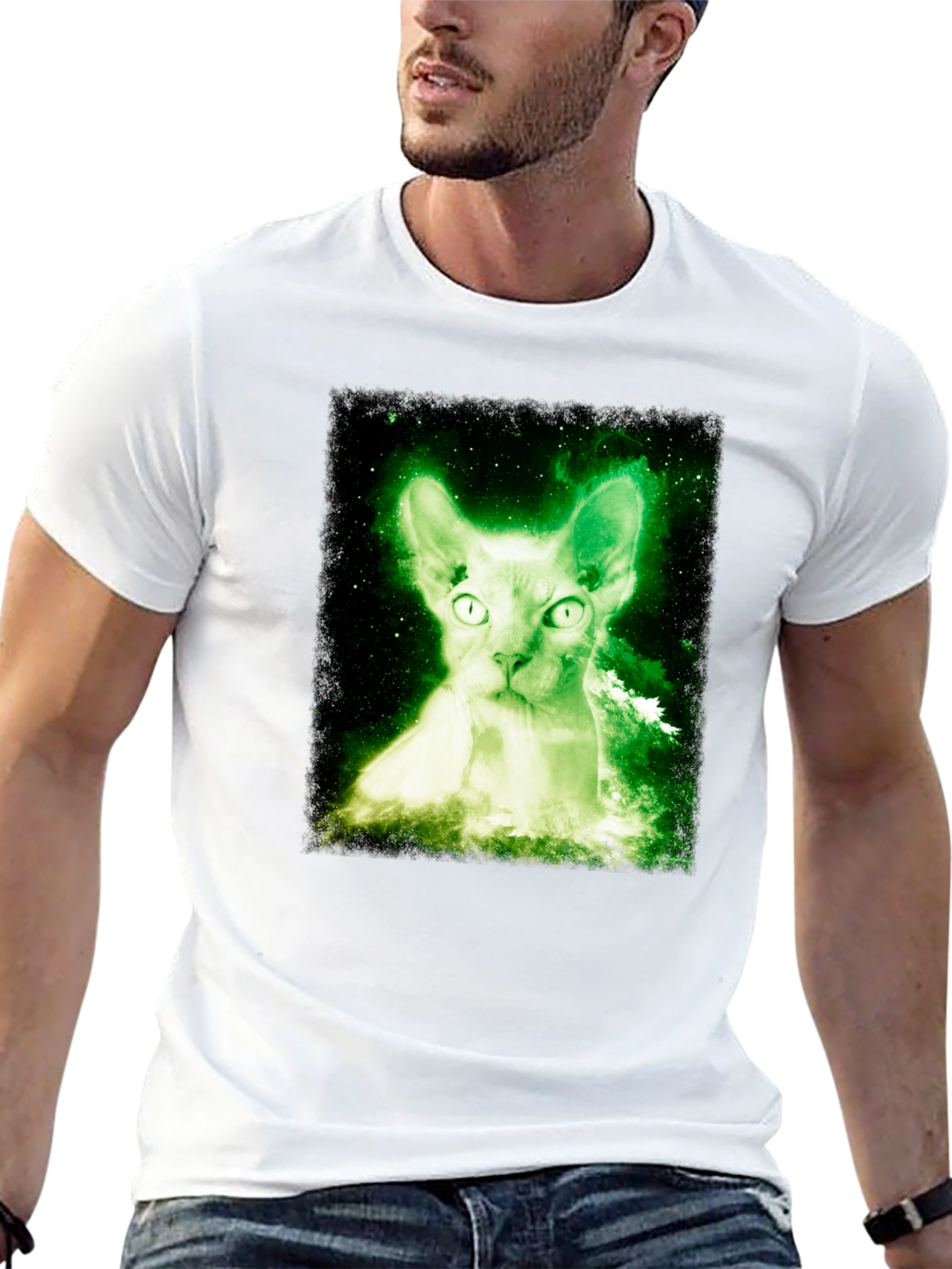 Glowing Cat T-Shirt - Black Cotton Blend