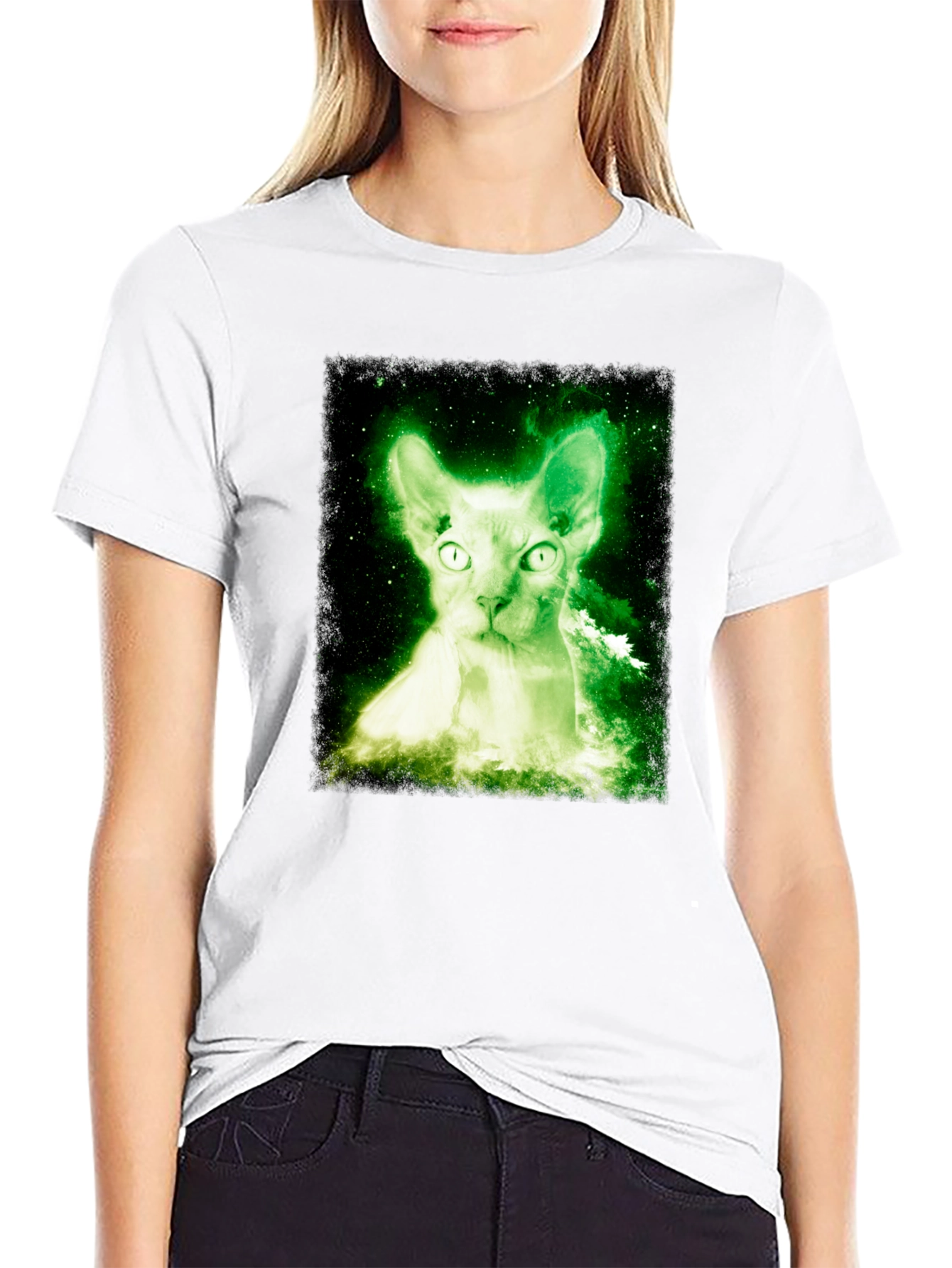 Glowing Cat T-Shirt - Black Cotton Blend