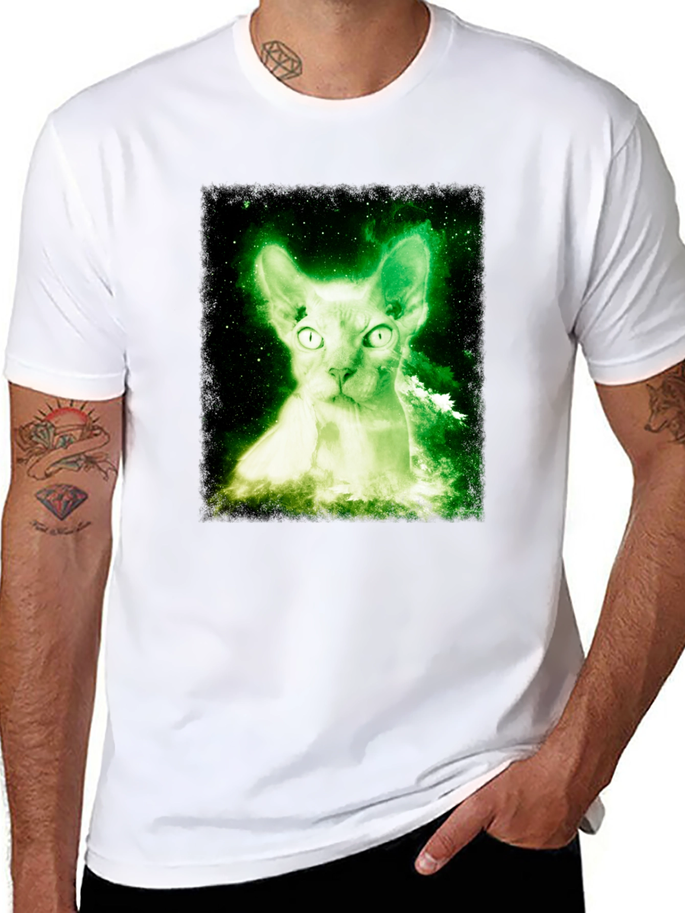 Glowing Cat T-Shirt - Black Cotton Blend