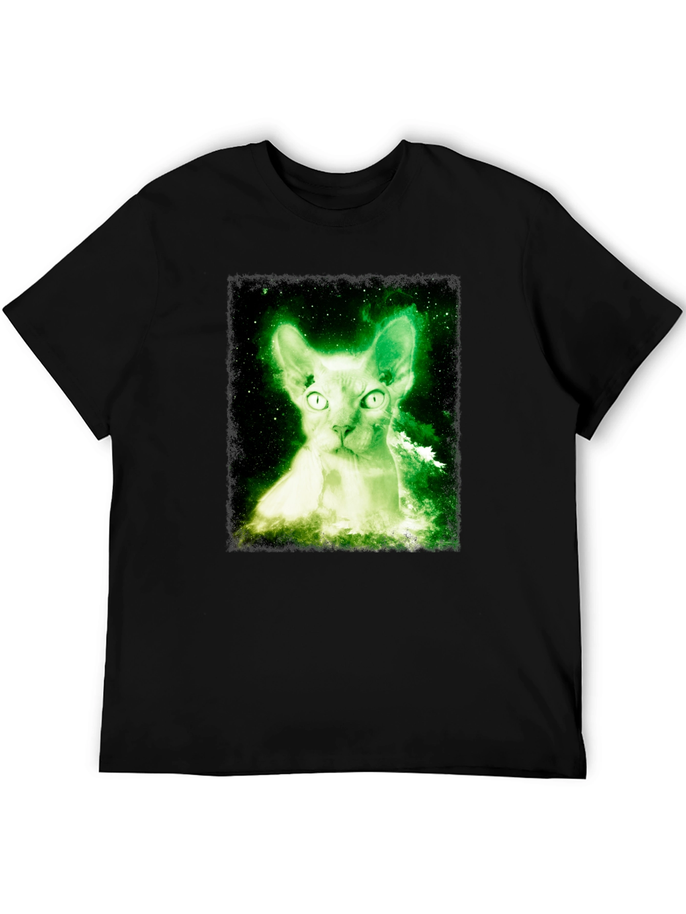 Glowing Cat T-Shirt - Black Cotton Blend