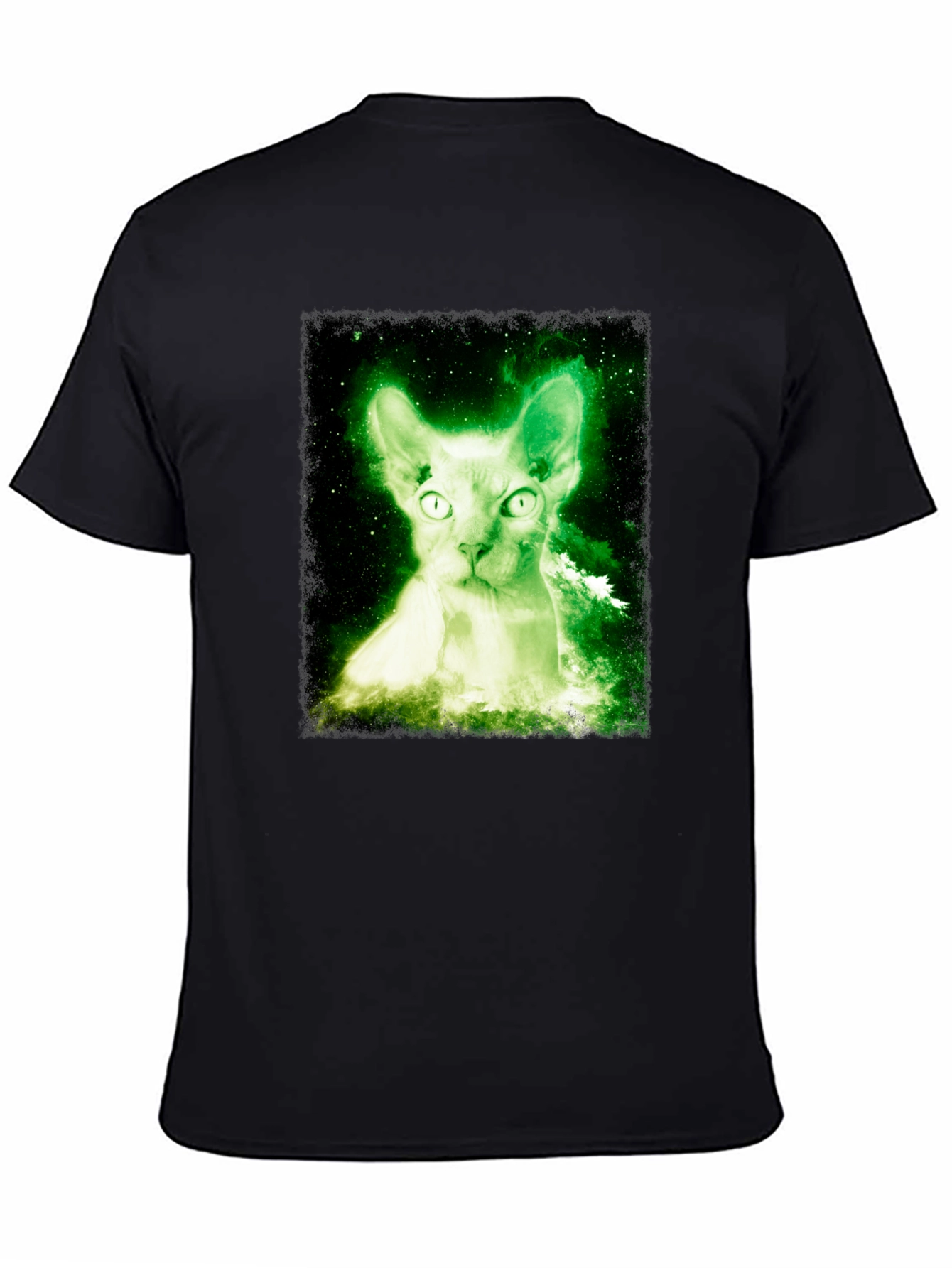 Glowing Cat T-Shirt - Black Cotton Blend