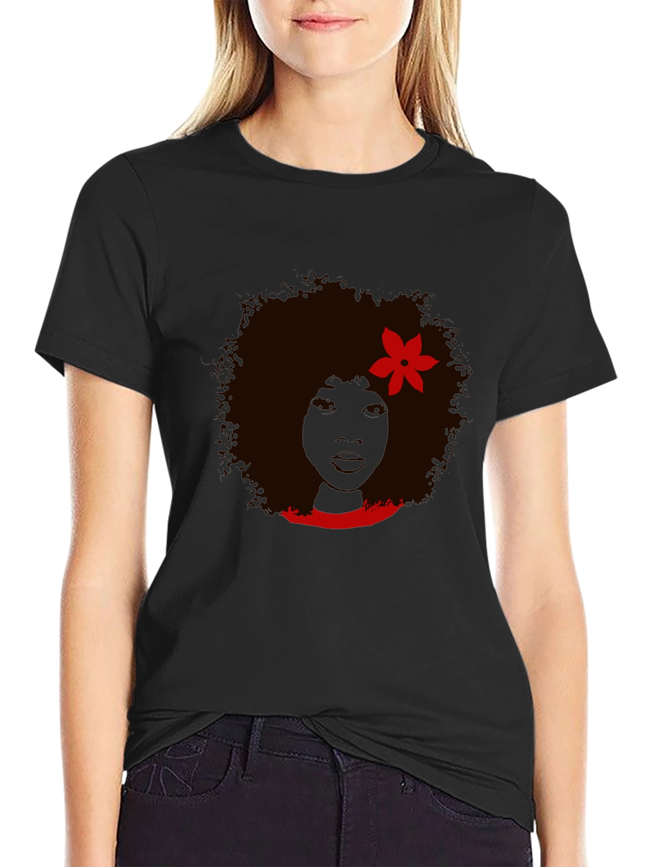 Afro Woman Graphic Print Black T-Shirt