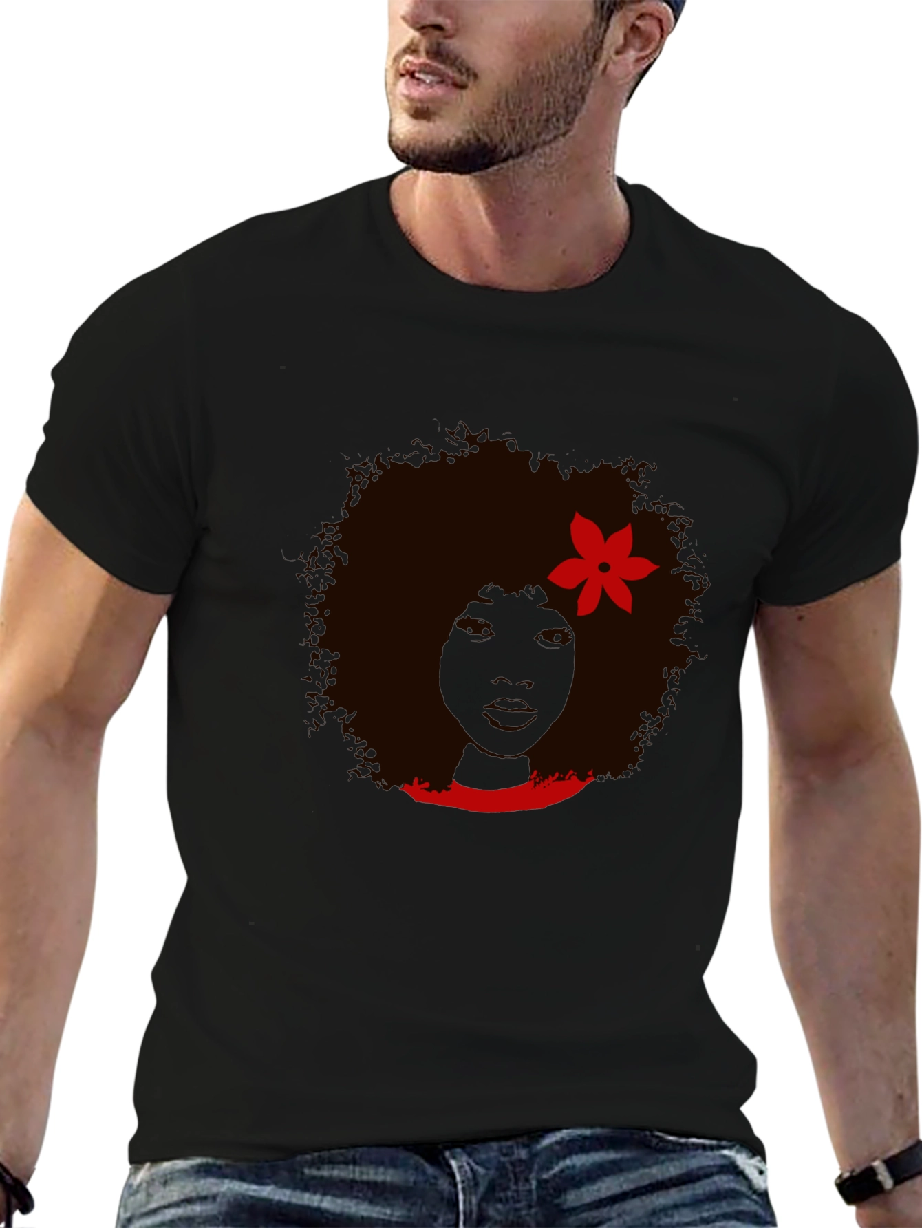 Afro Woman Graphic Print Black T-Shirt