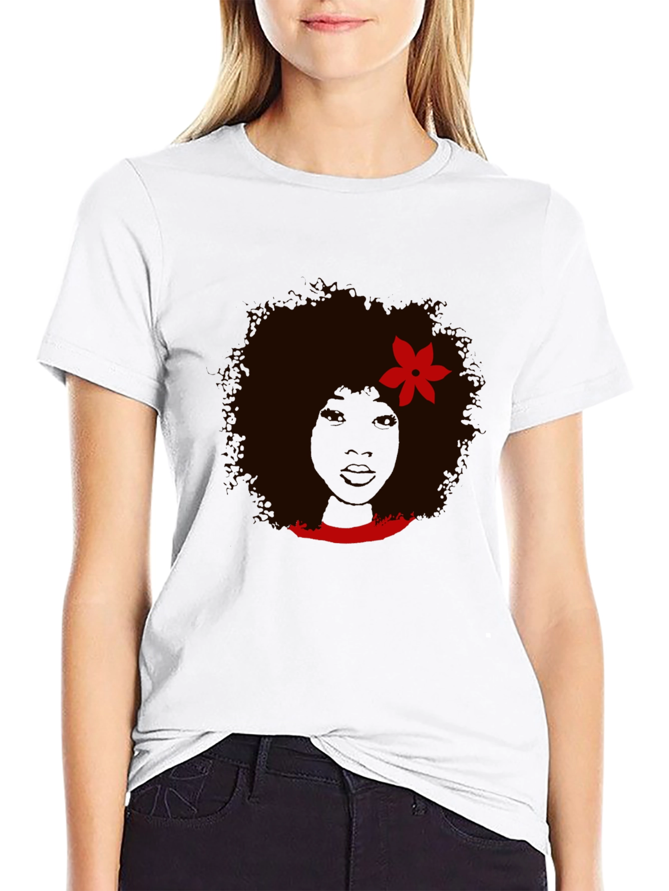 Afro Woman Graphic Print Black T-Shirt