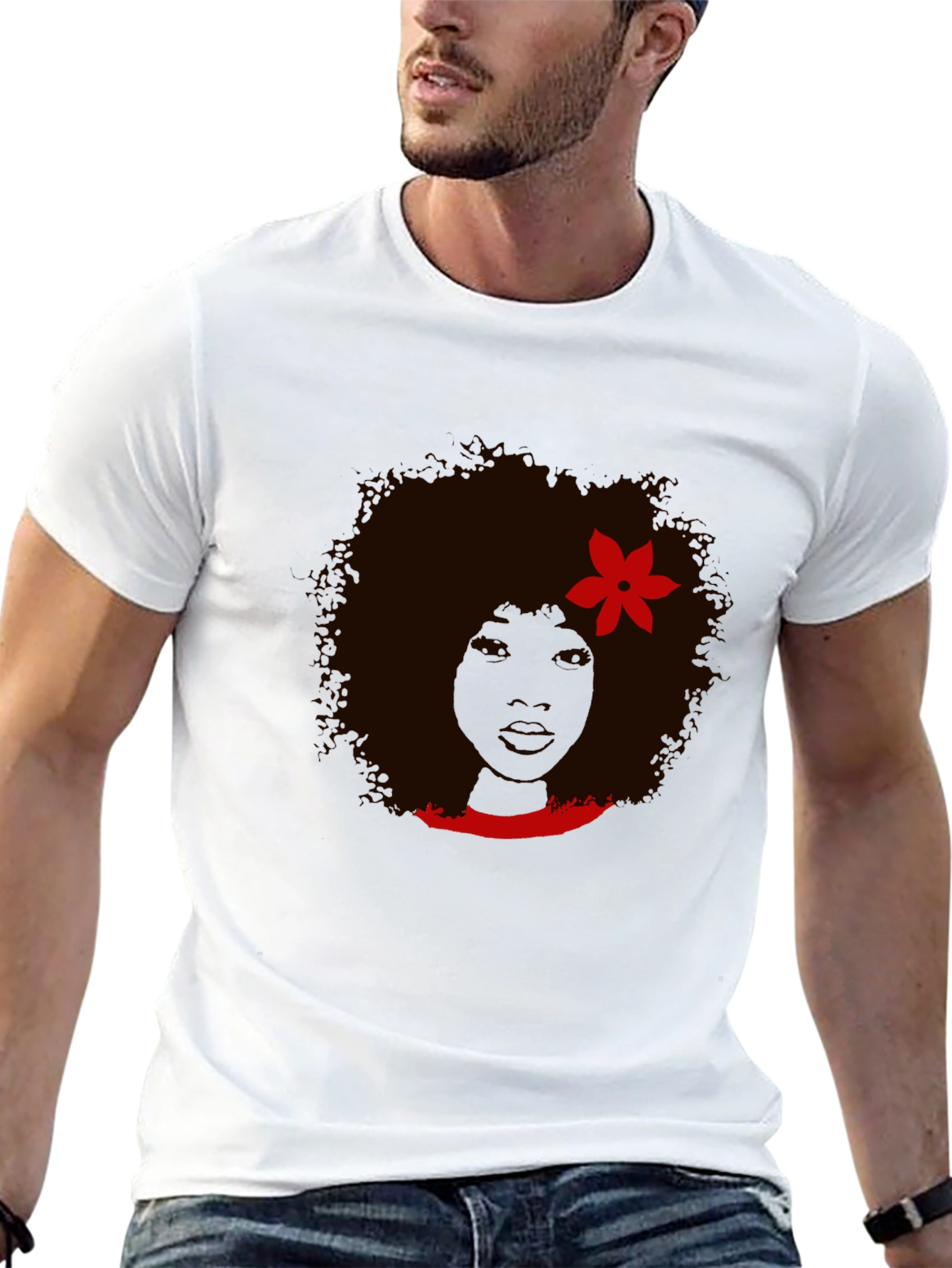 Afro Woman Graphic Print Black T-Shirt