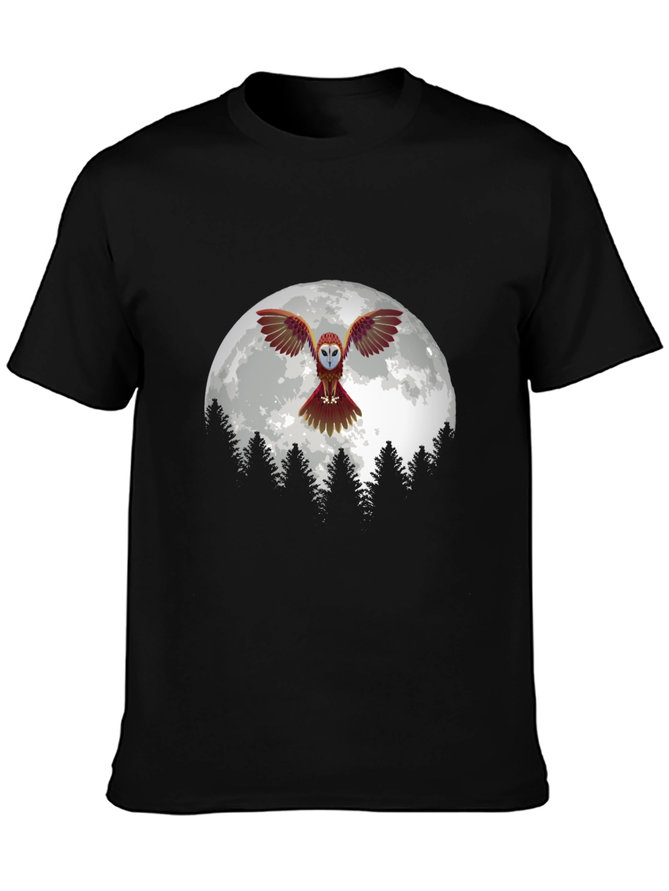 Owl Moon Graphic Tee - Black Cotton Blend T-Shirt
