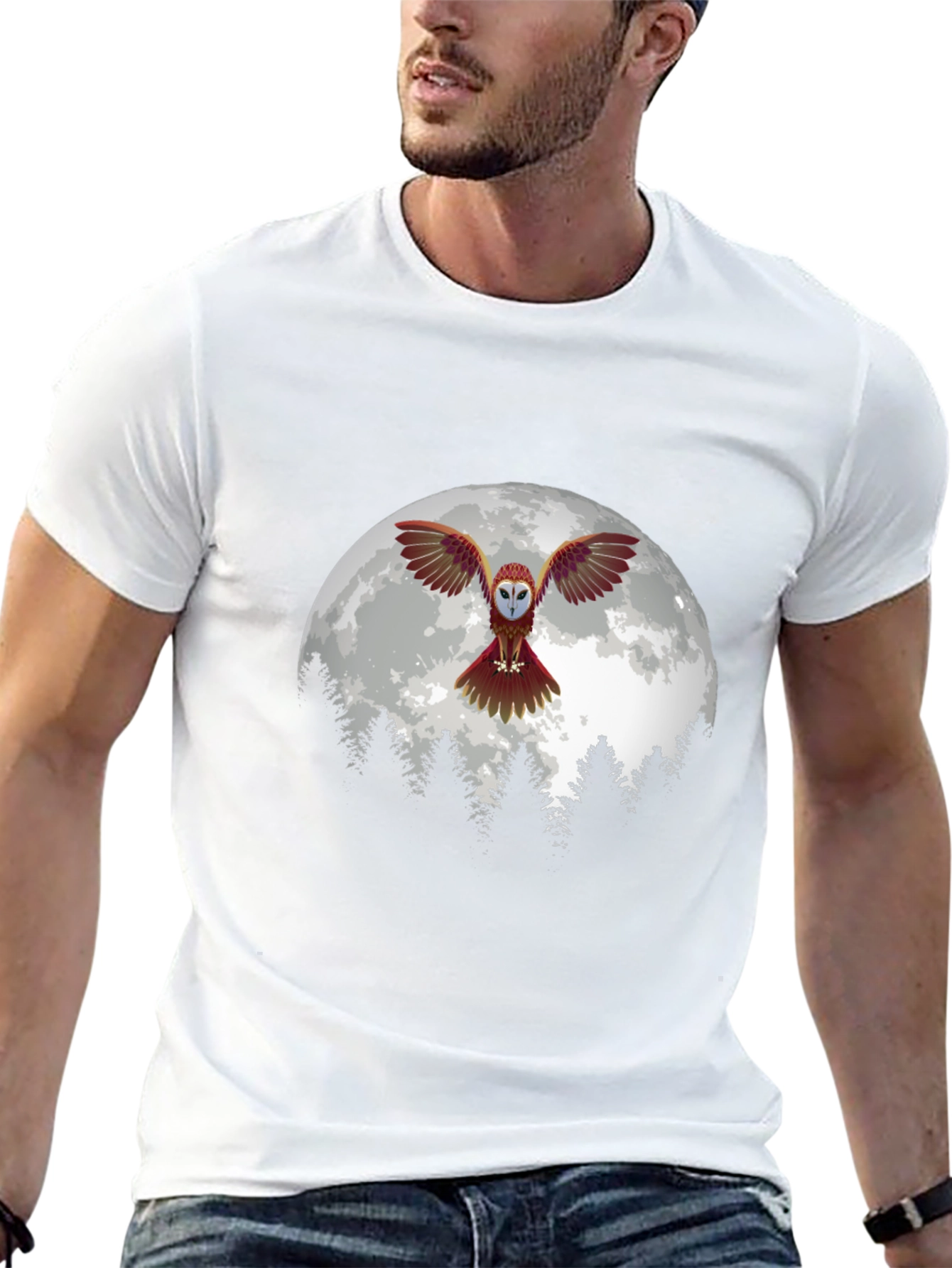 Owl Moon Graphic Tee - Black Cotton Blend T-Shirt