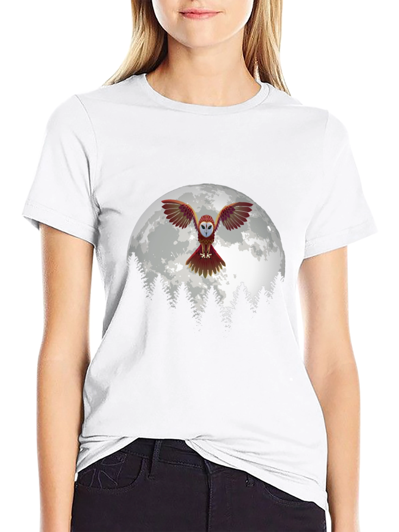 Owl Moon Graphic Tee - Black Cotton Blend T-Shirt