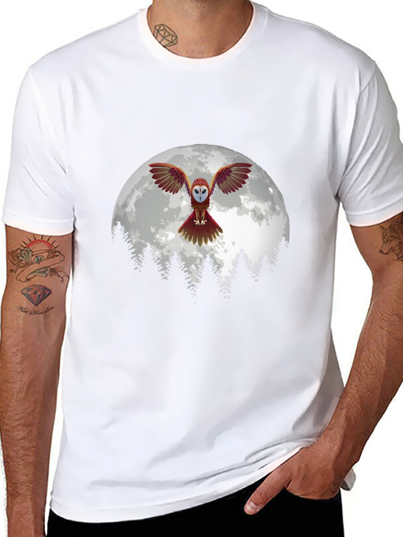Owl Moon Graphic Tee - Black Cotton Blend T-Shirt
