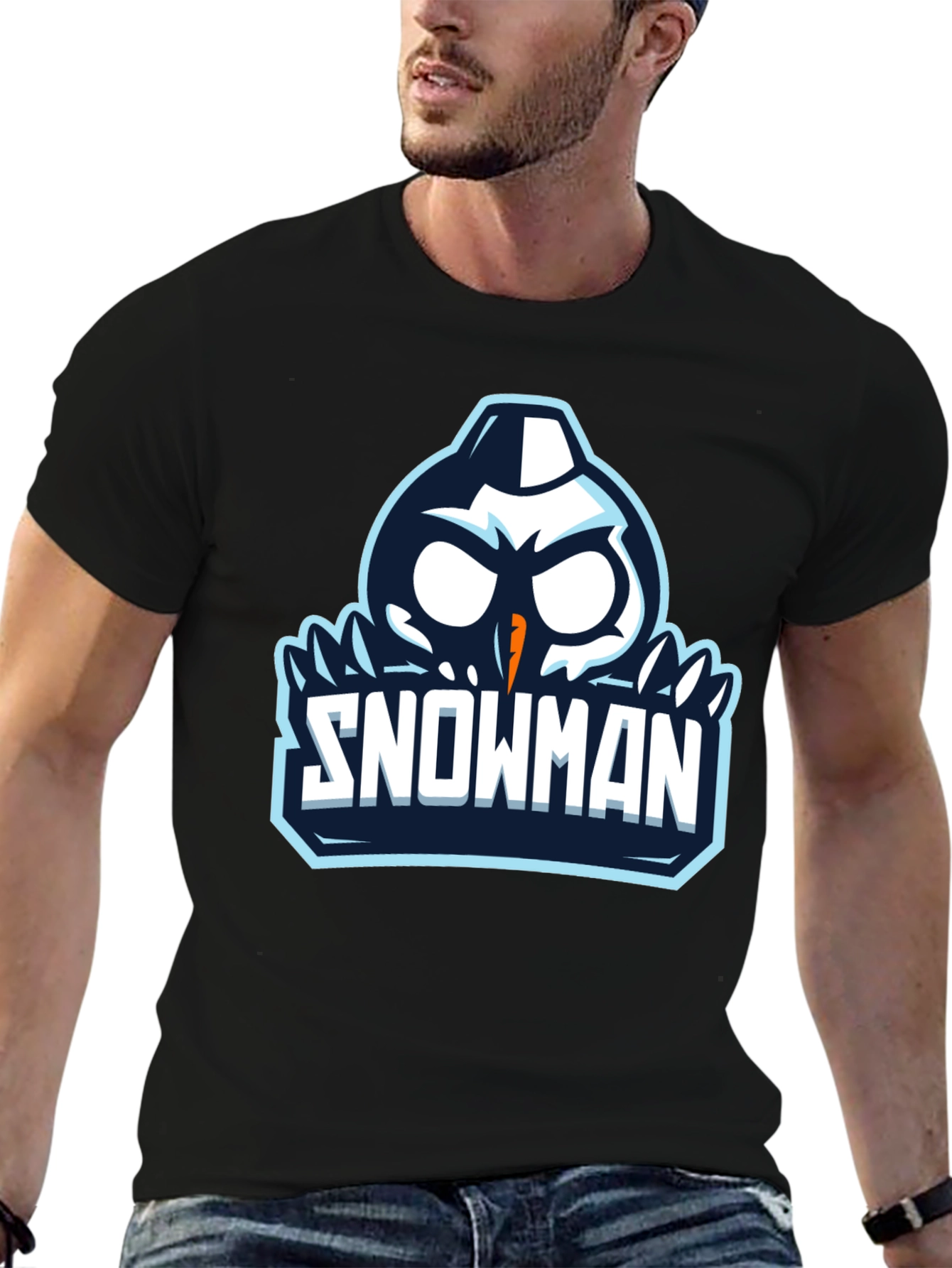 Snowman Graphic Print Black T-Shirt