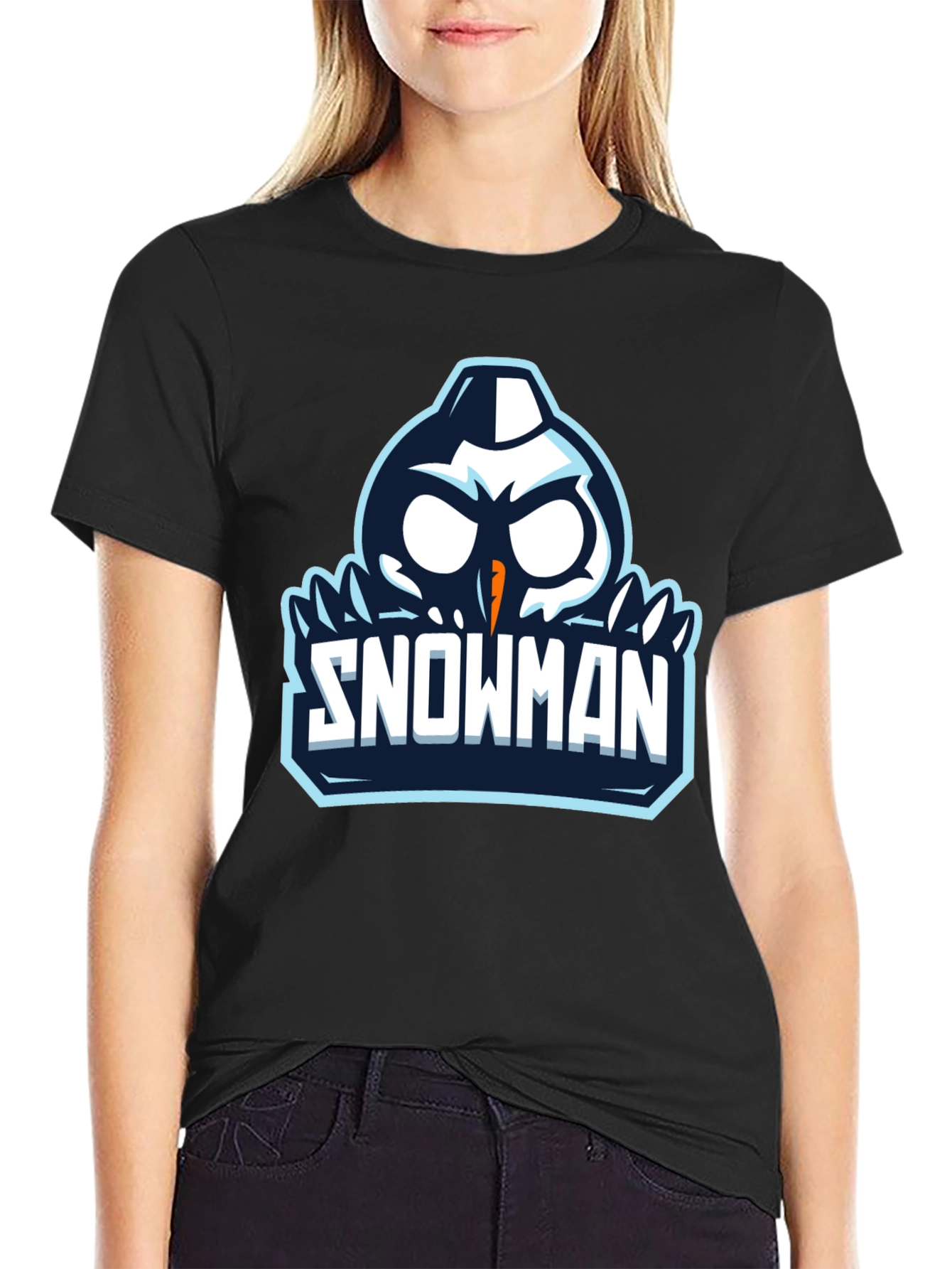 Snowman Graphic Print Black T-Shirt