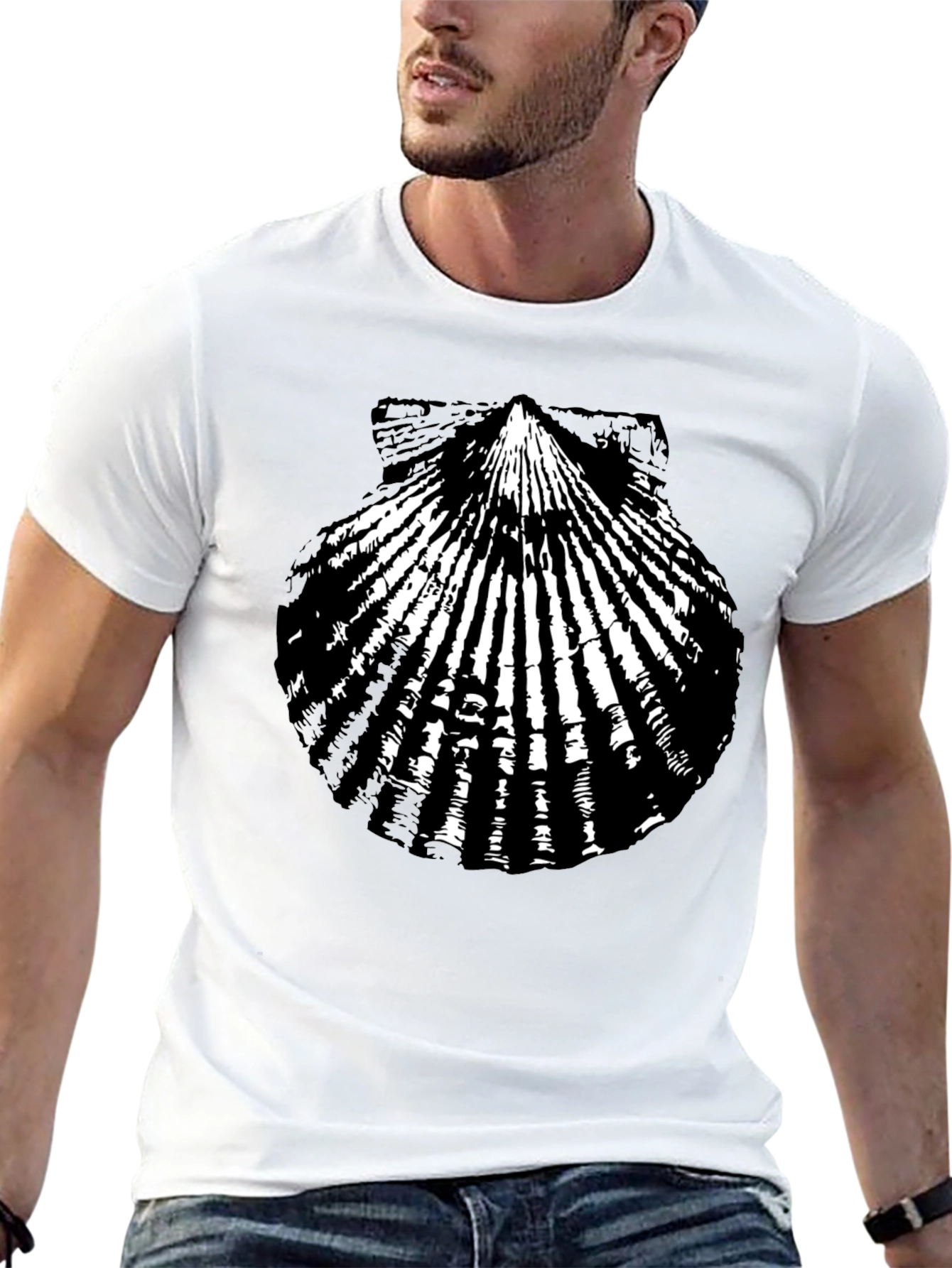 Scallop Shell Graphic T-Shirt - Black Cotton Tee