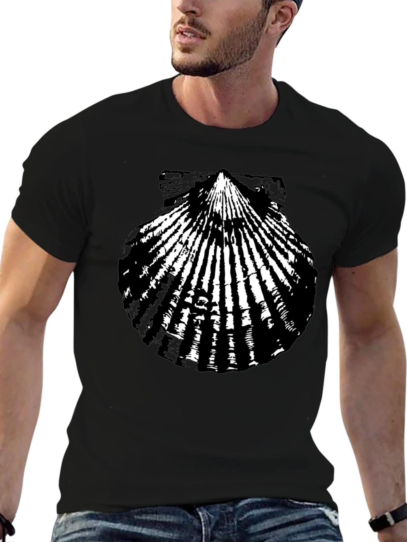 Scallop Shell Graphic T-Shirt - Black Cotton Tee
