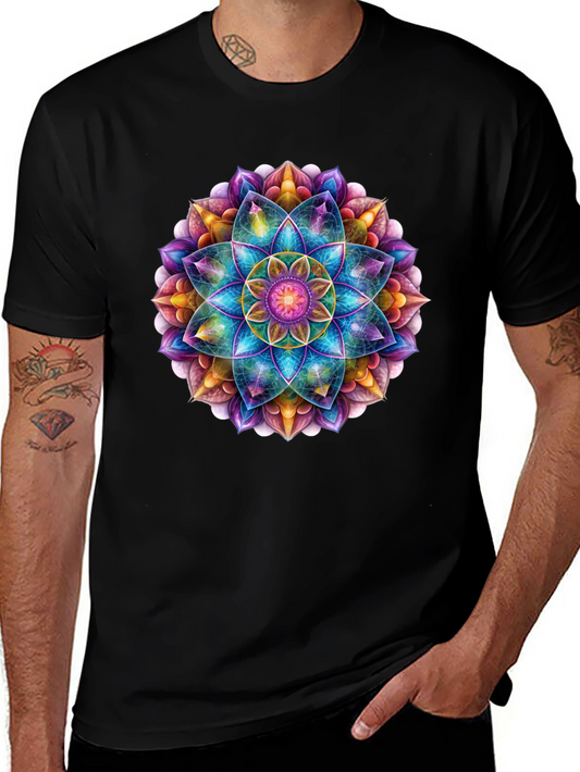 Vibrant Mandala Print Black T-Shirt