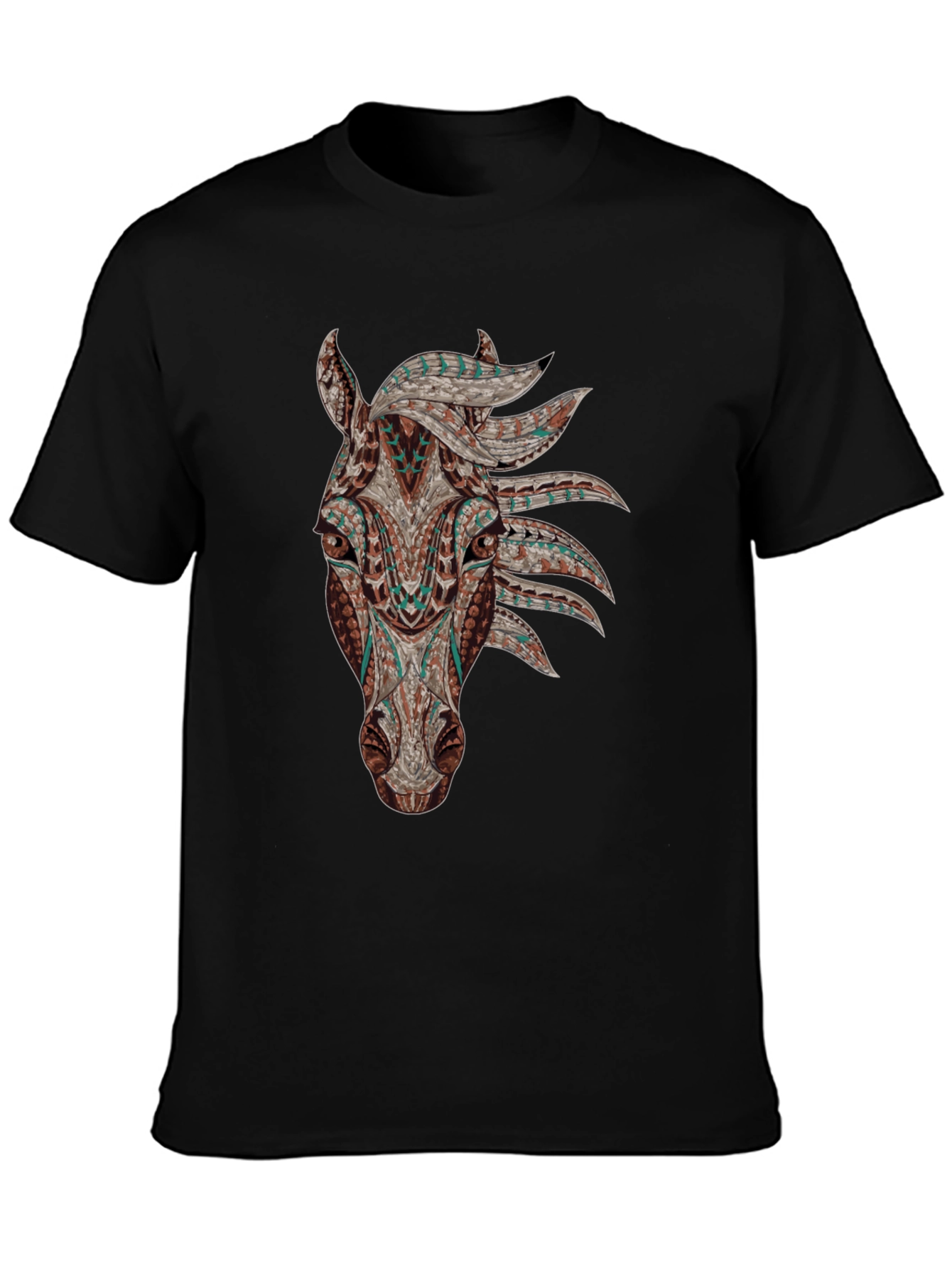 Horse Head Graphic Tee - Black Cotton Shirt