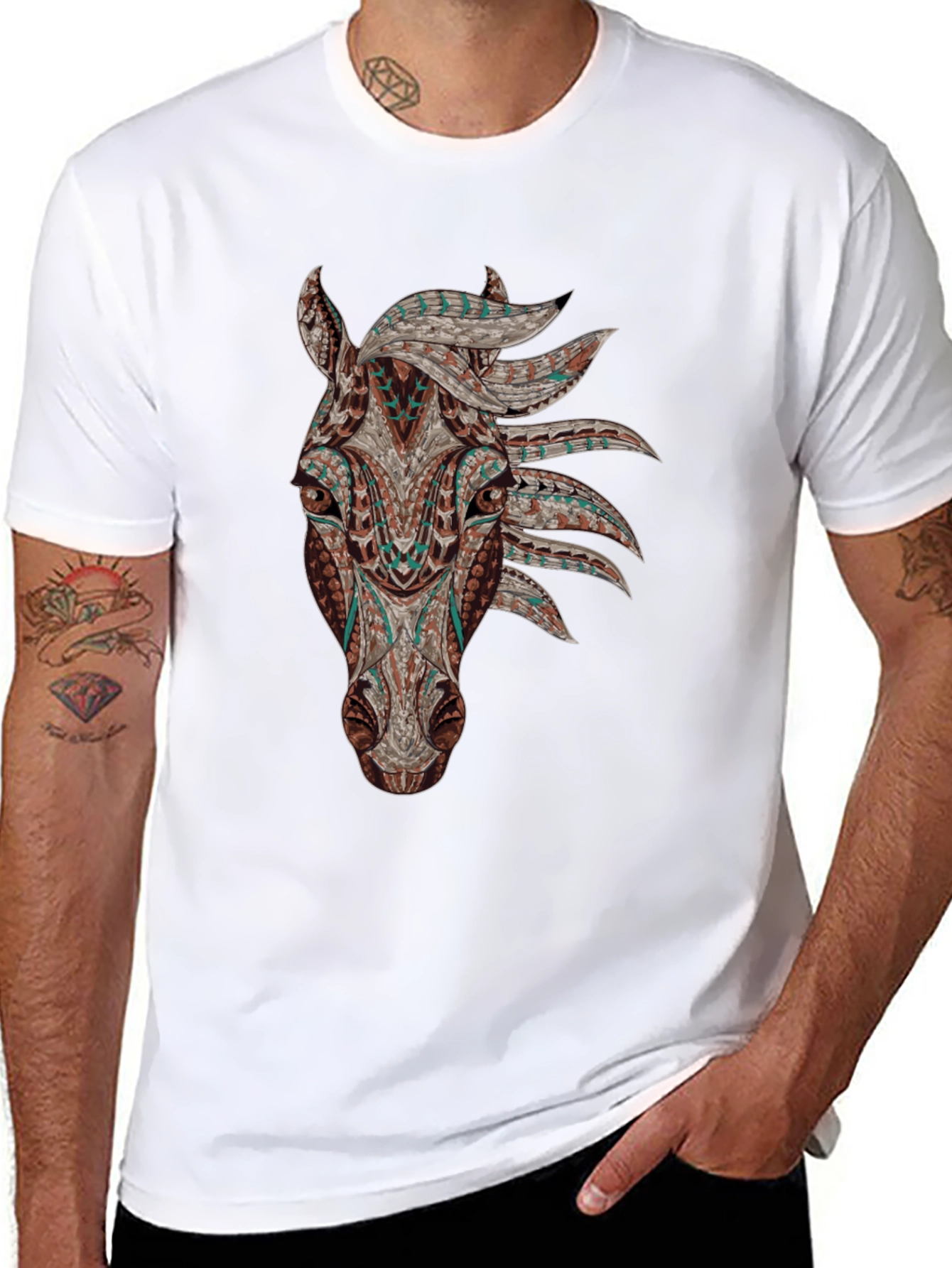 Horse Head Graphic Tee - Black Cotton Shirt