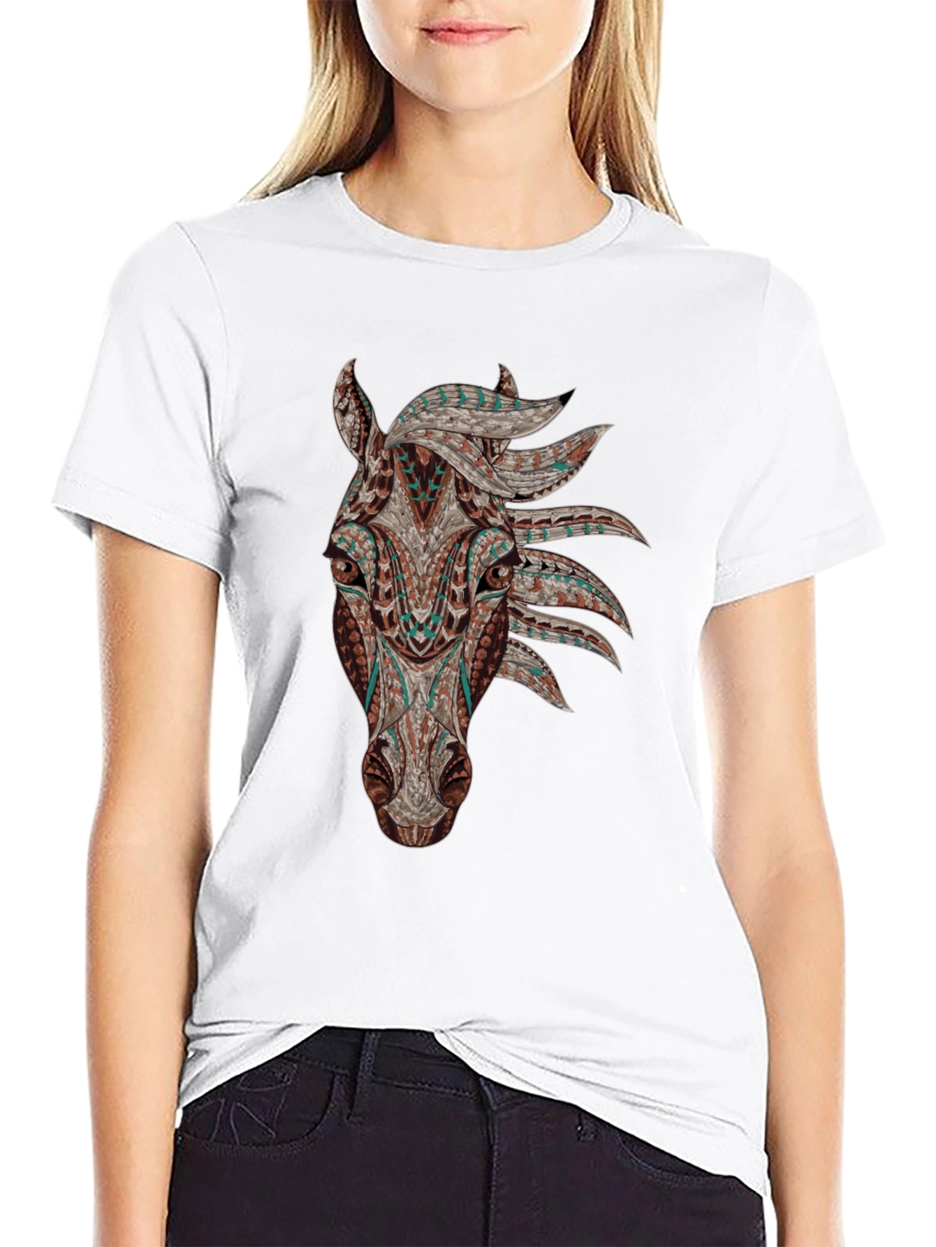 Horse Head Graphic Tee - Black Cotton Shirt