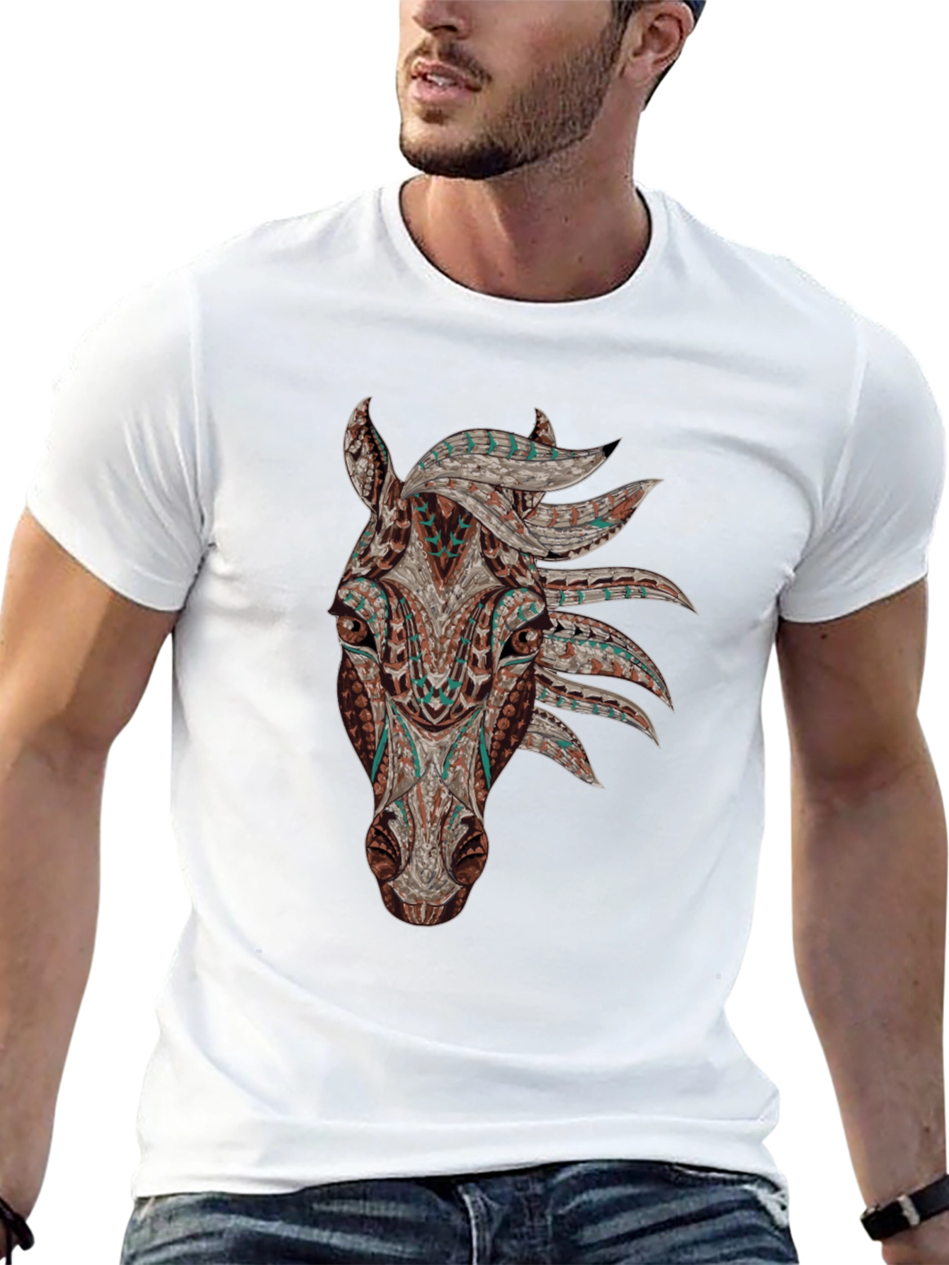 Horse Head Graphic Tee - Black Cotton Shirt