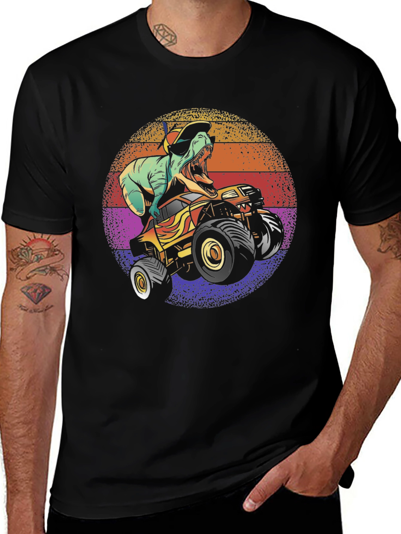 Dino Monster Truck Graphic Tee - Black