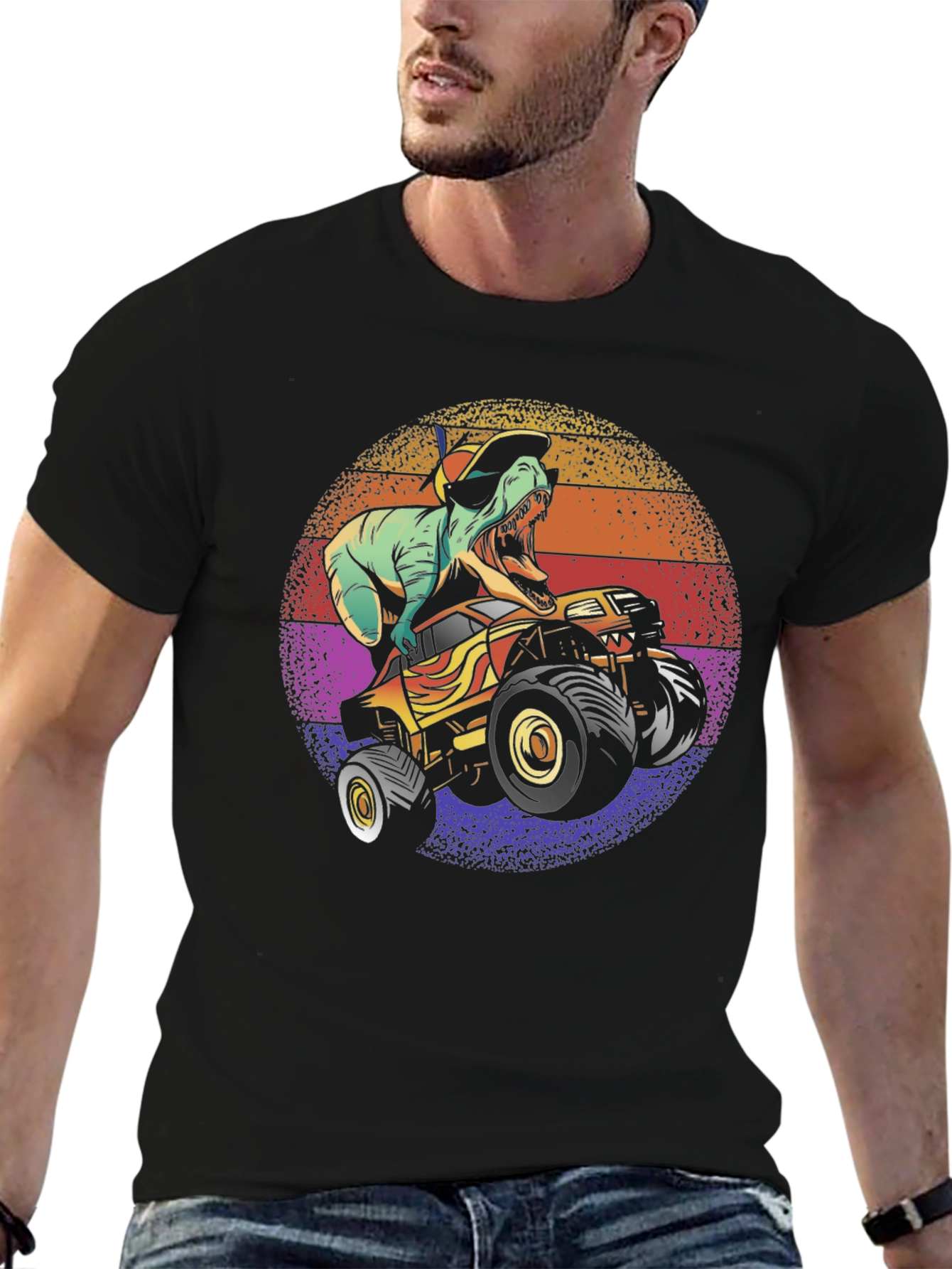 Dino Monster Truck Graphic Tee - Black