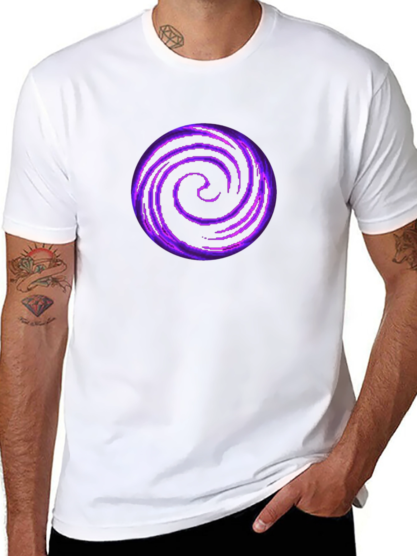 Black T-Shirt with Purple Galaxy Swirl Design