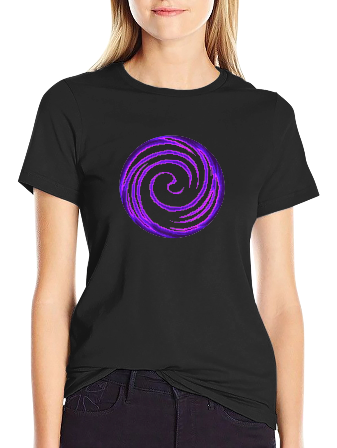 Black T-Shirt with Purple Galaxy Swirl Design