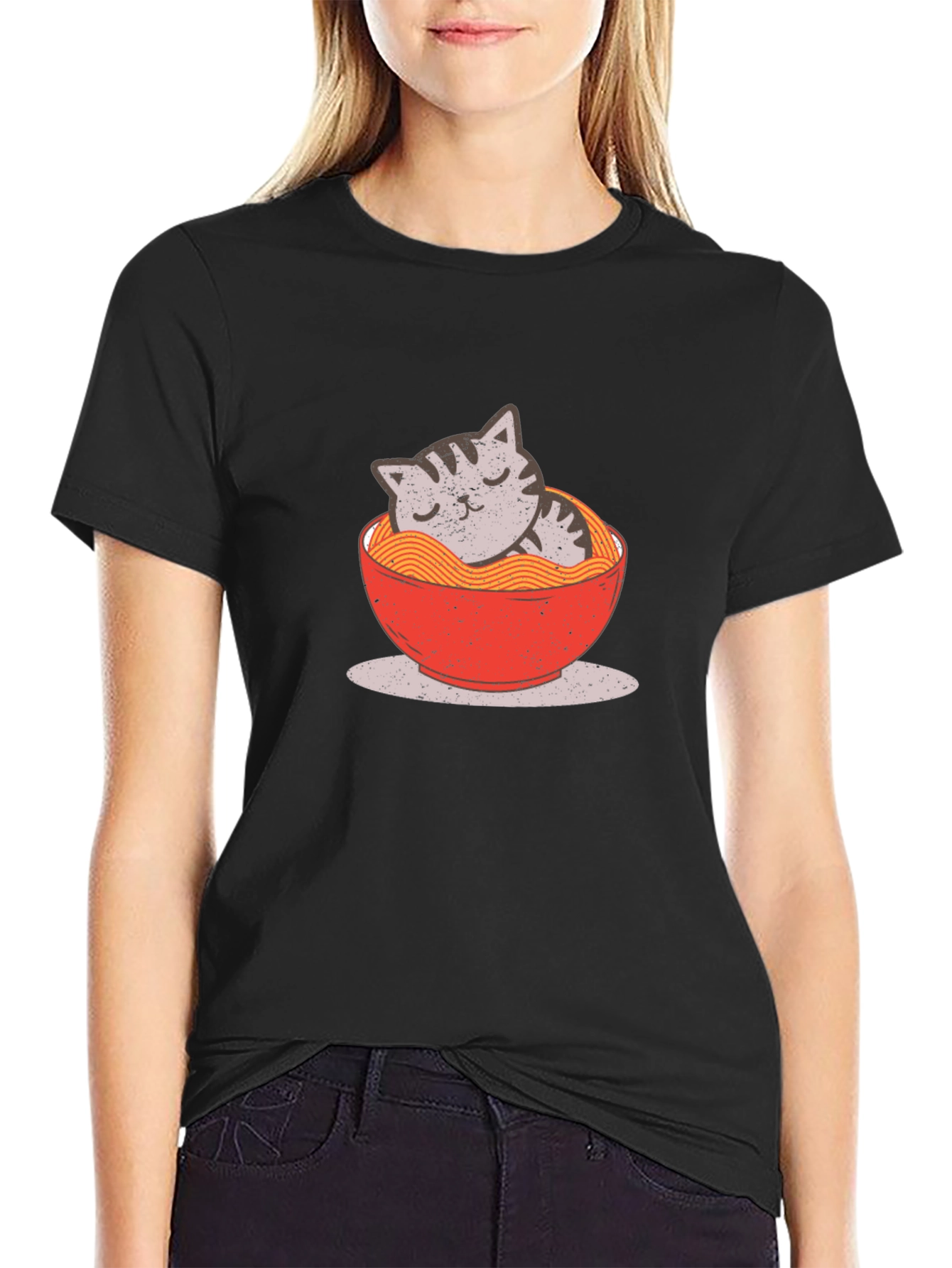Cat Ramen Bowl Graphic T-Shirt