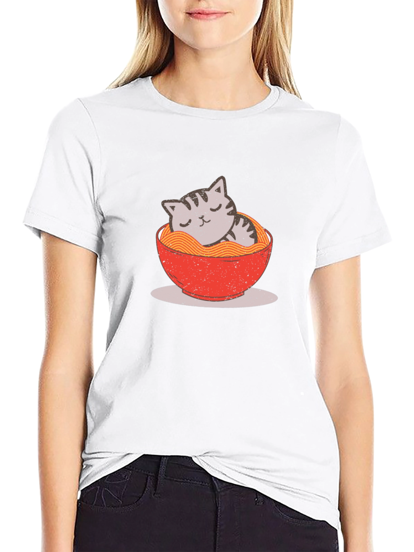 Cat Ramen Bowl Graphic T-Shirt