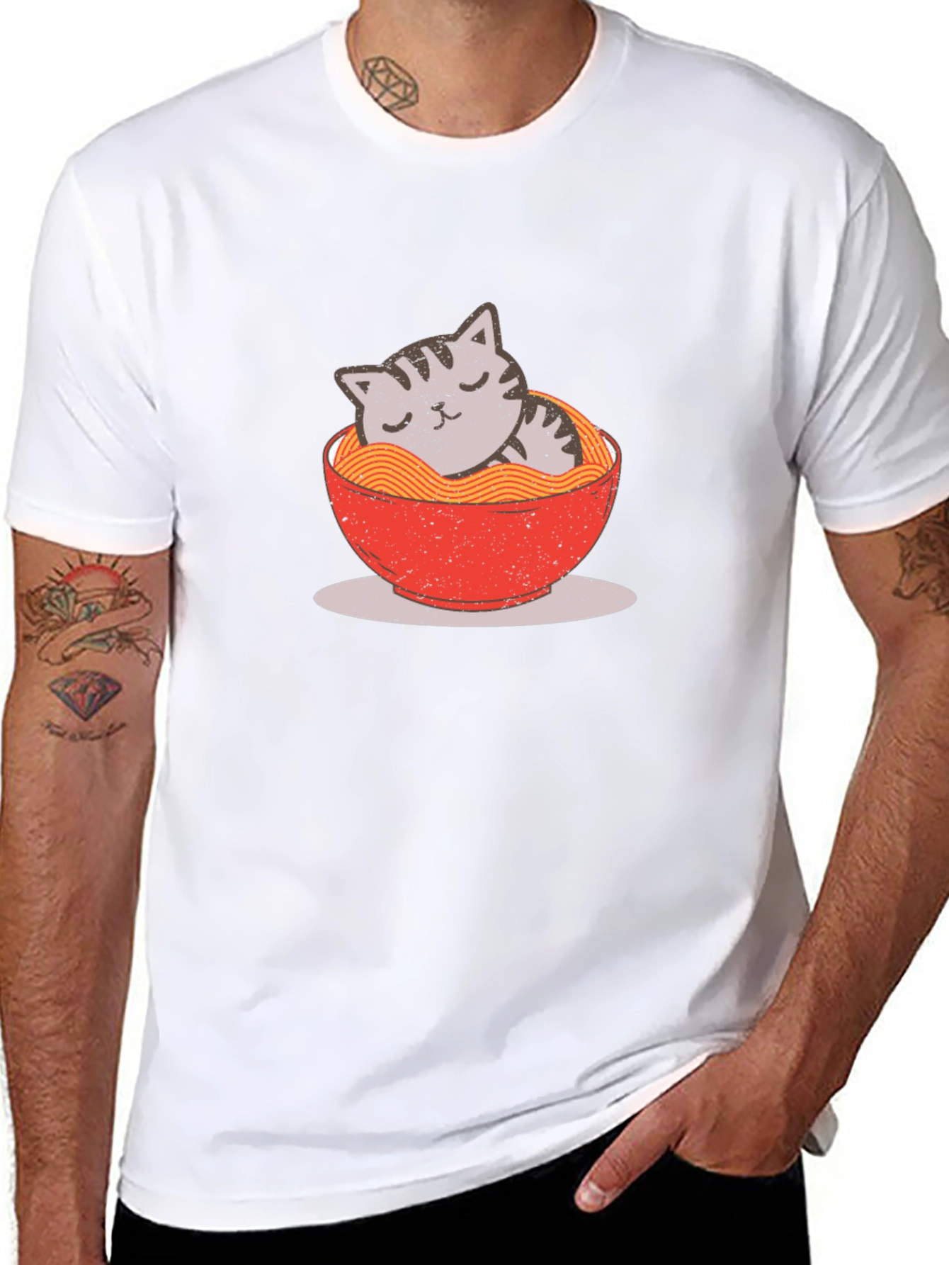 Cat Ramen Bowl Graphic T-Shirt
