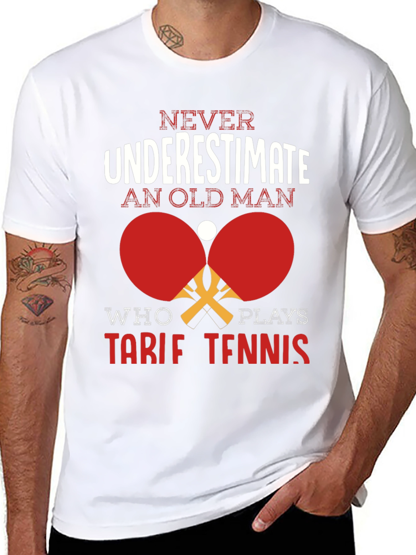 Never Underestimate Old Man Table Tennis T-Shirt
