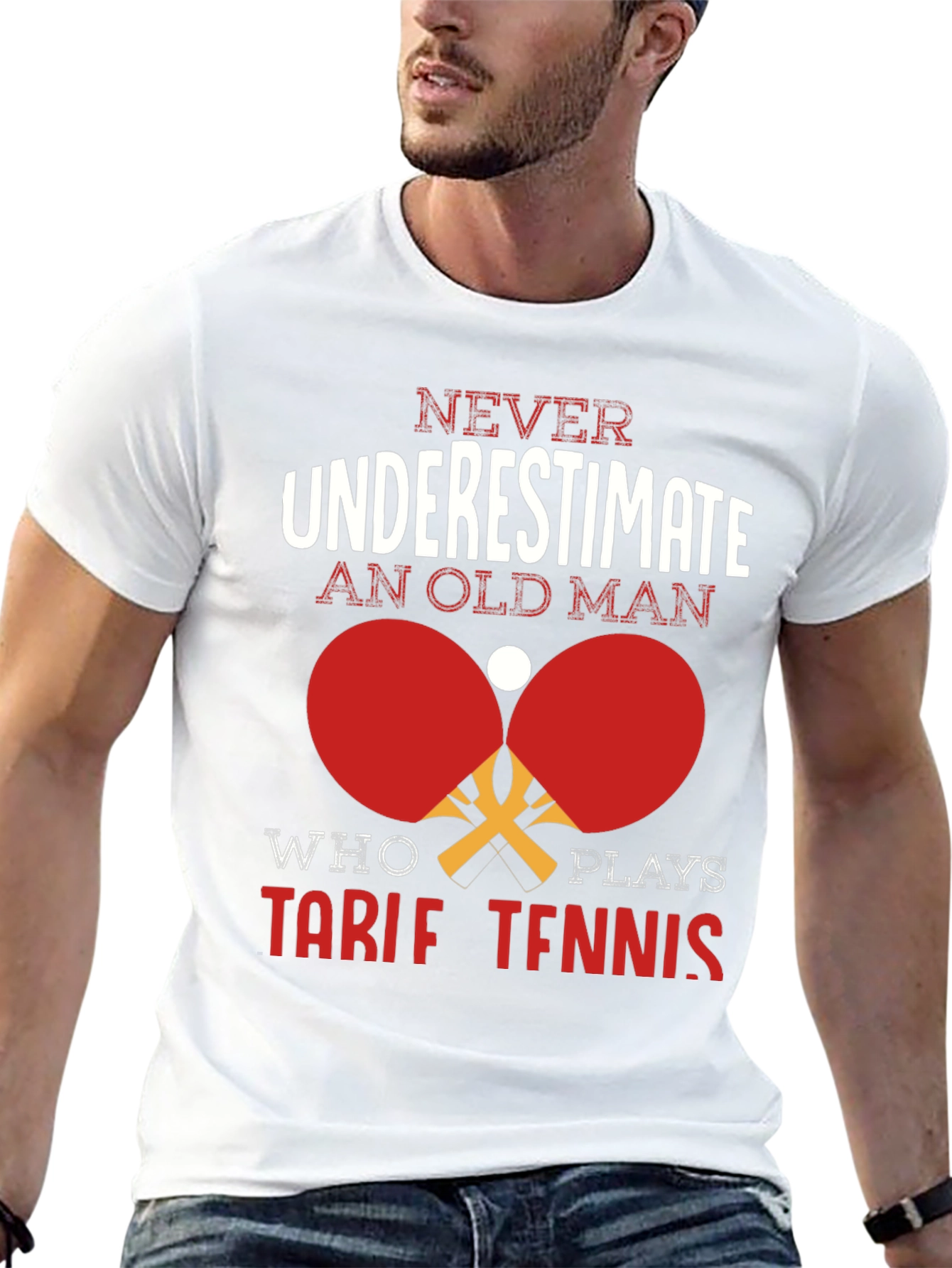 Never Underestimate Old Man Table Tennis T-Shirt
