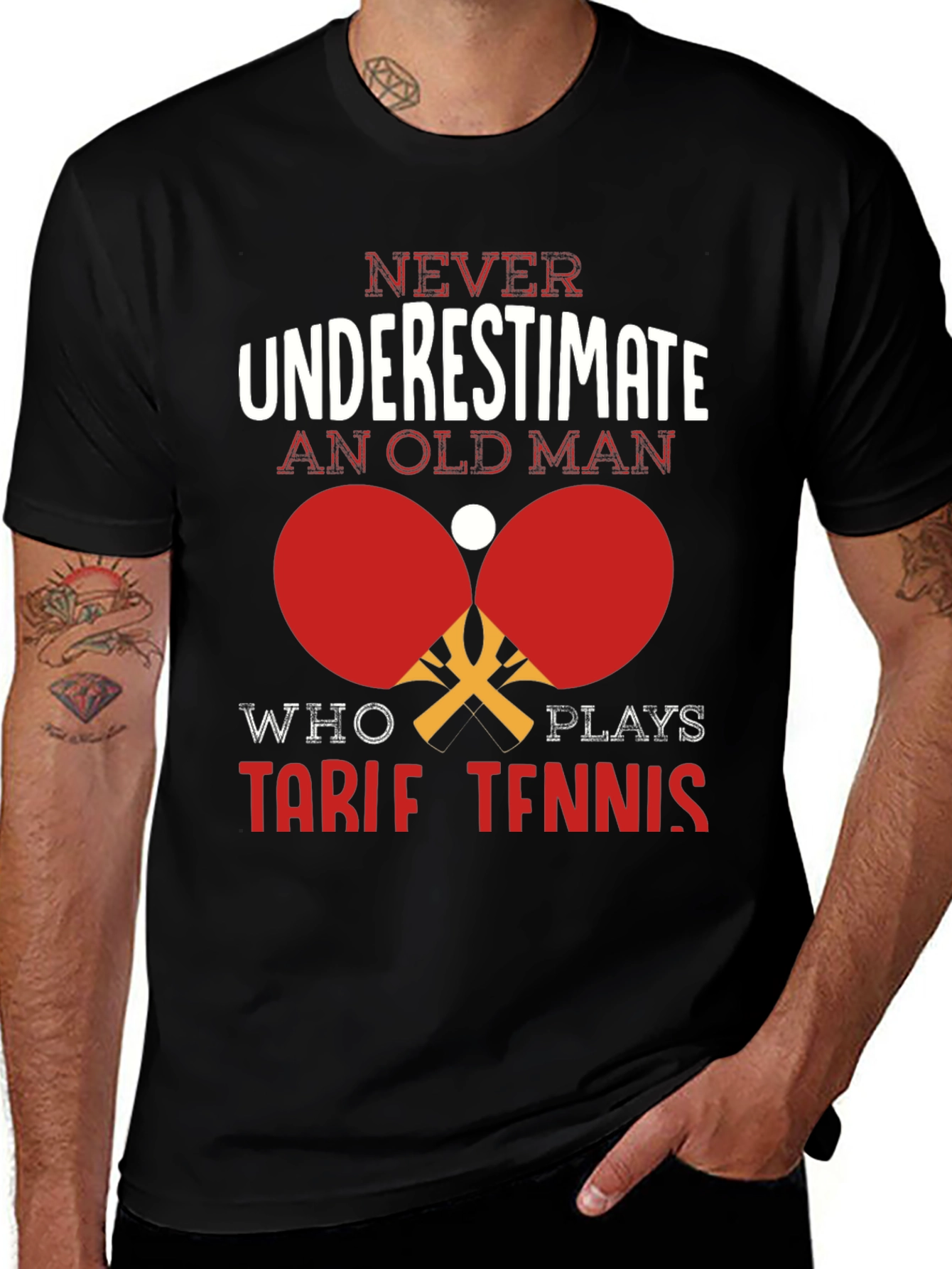 Never Underestimate Old Man Table Tennis T-Shirt