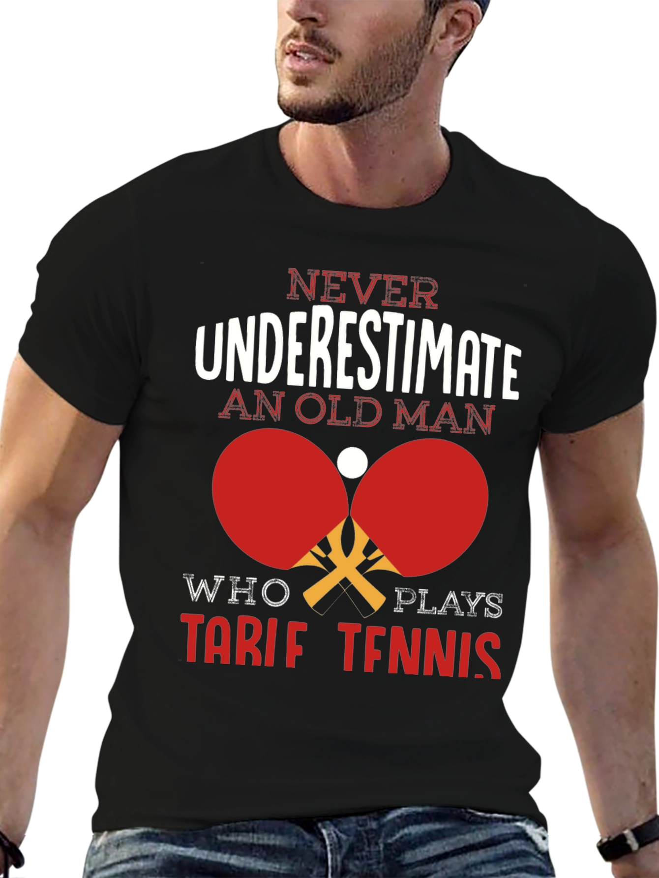 Never Underestimate Old Man Table Tennis T-Shirt