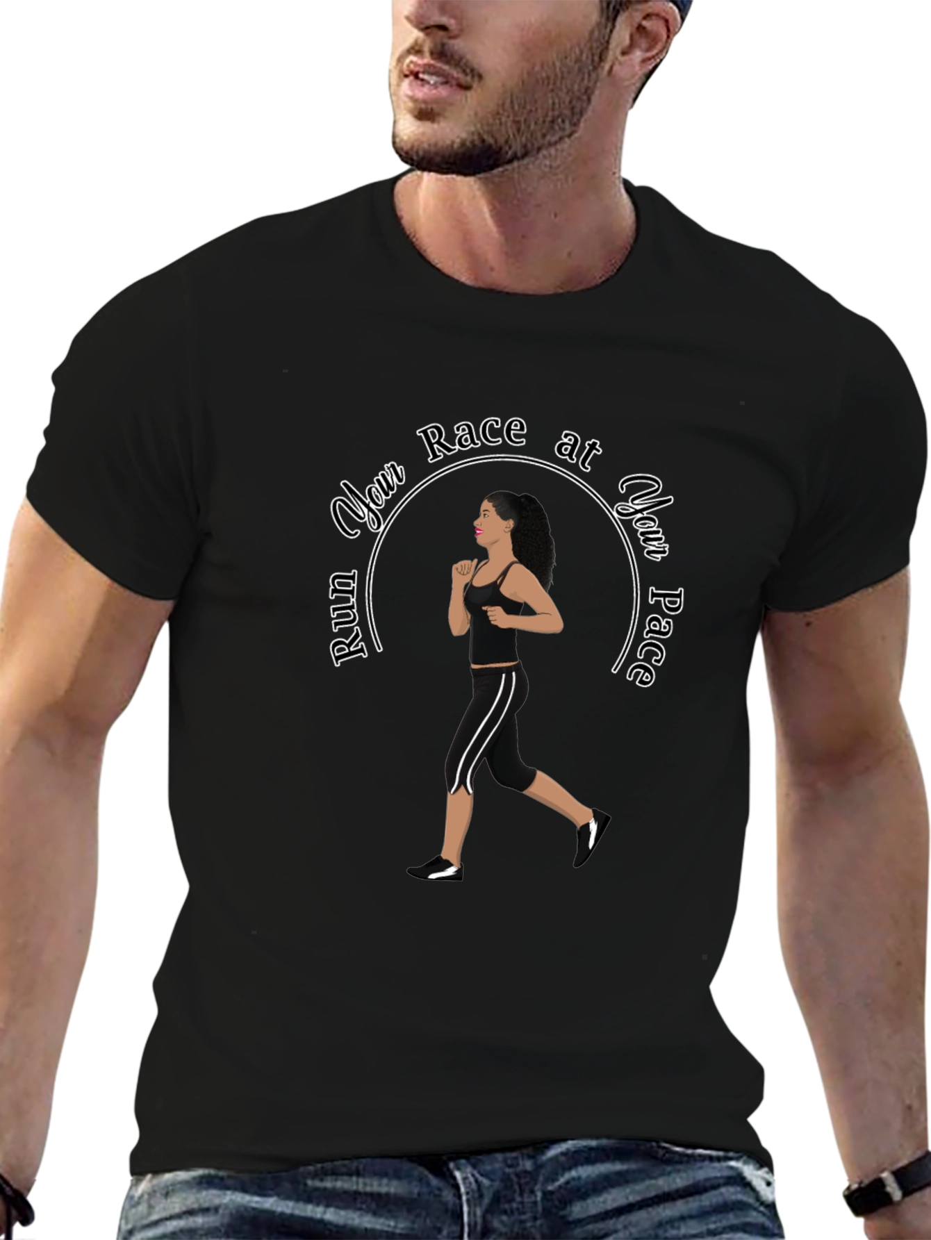 Run Your Race at Your Pace Black Graphic Tee