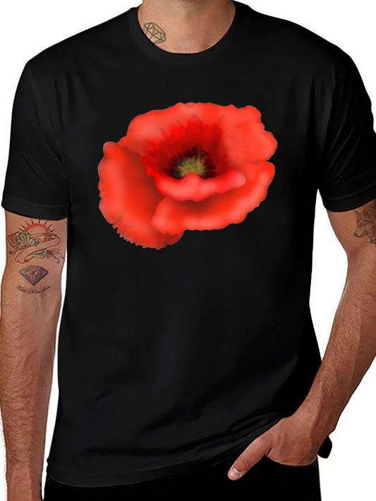 Poppy Flower Black T-Shirt - Floral Graphic Tee