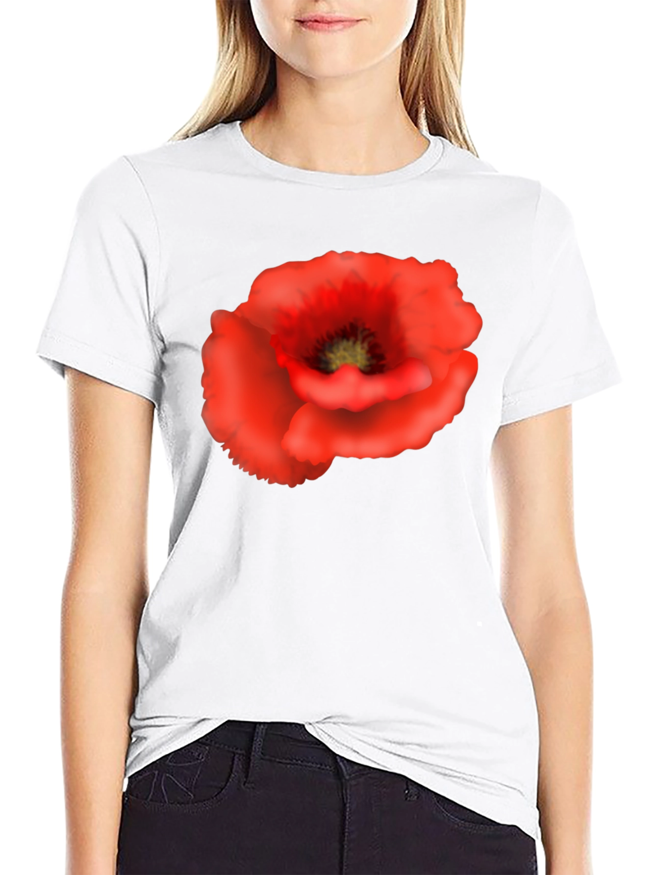 Poppy Flower Black T-Shirt - Floral Graphic Tee