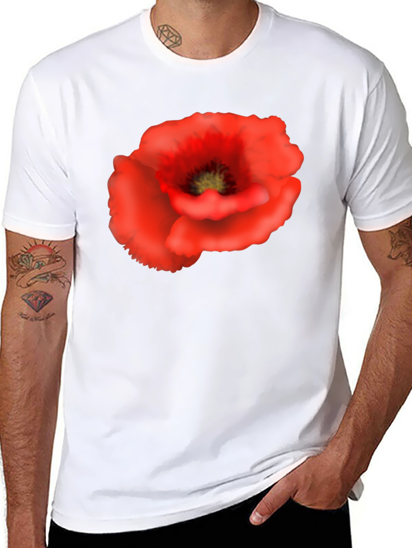 Poppy Flower Black T-Shirt - Floral Graphic Tee