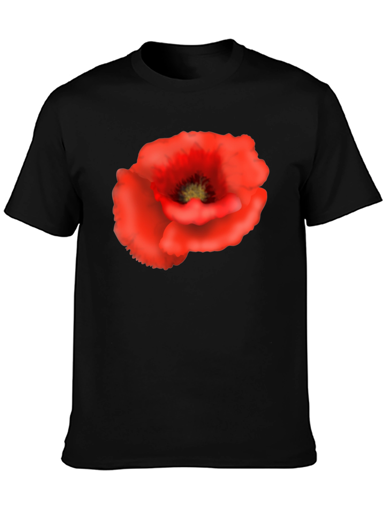 Poppy Flower Black T-Shirt - Floral Graphic Tee