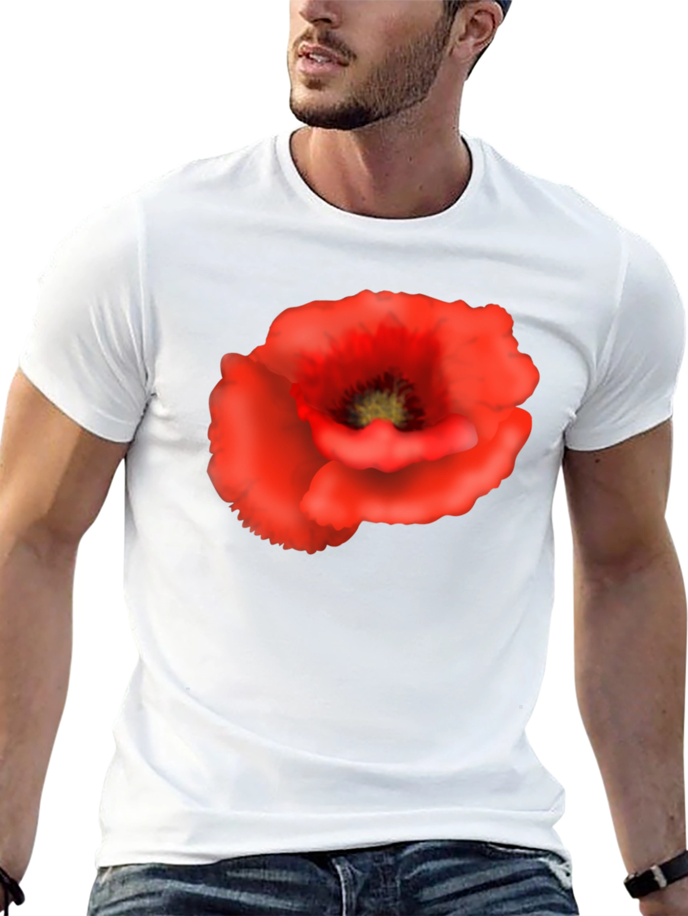 Poppy Flower Black T-Shirt - Floral Graphic Tee