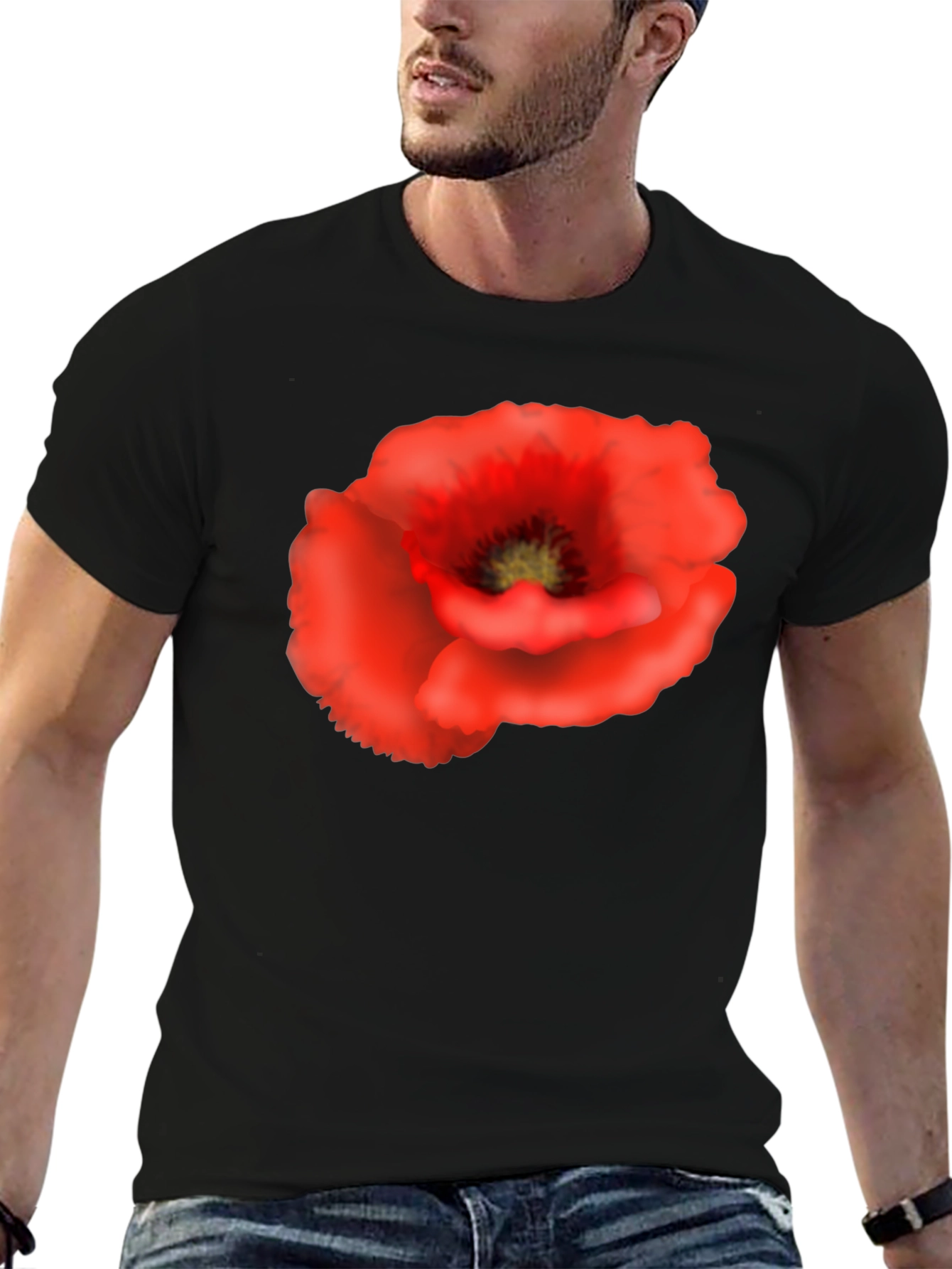 Poppy Flower Black T-Shirt - Floral Graphic Tee