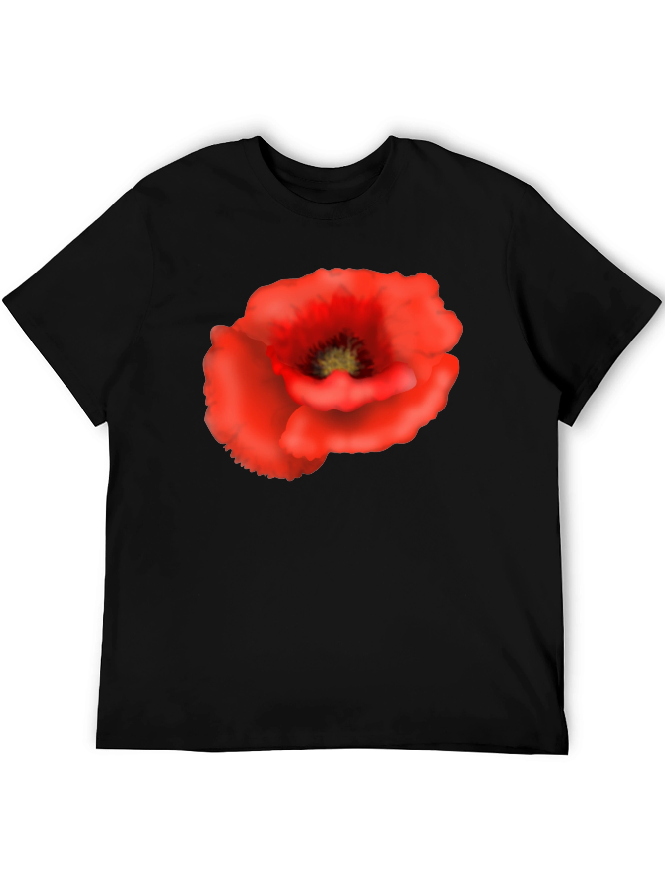 Poppy Flower Black T-Shirt - Floral Graphic Tee