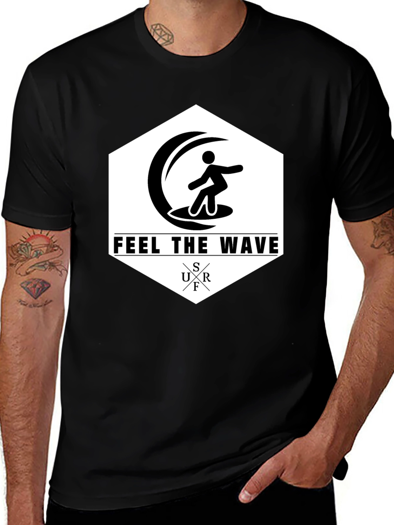 Feel The Wave Surf T-Shirt | Black Graphic Tee