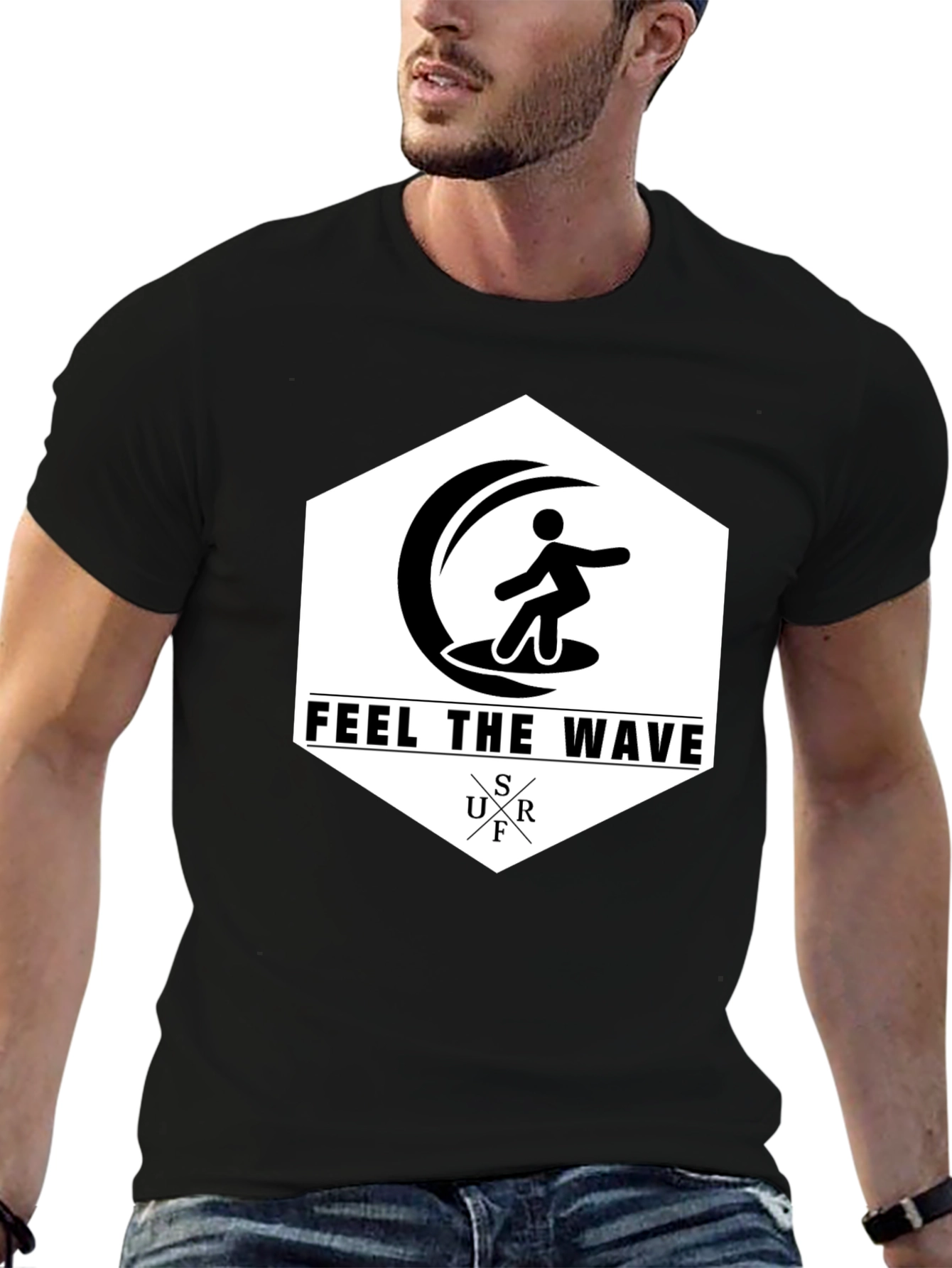 Feel The Wave Surf T-Shirt | Black Graphic Tee