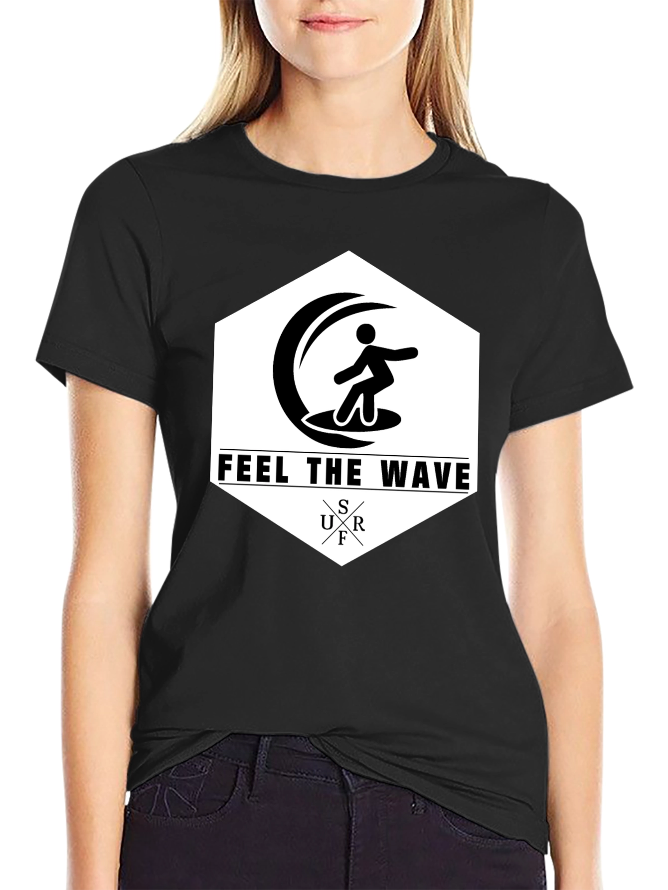 Feel The Wave Surf T-Shirt | Black Graphic Tee