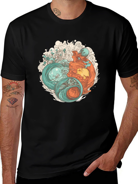 Yin Yang Sea Graphic Tee - Soft Cotton Blend