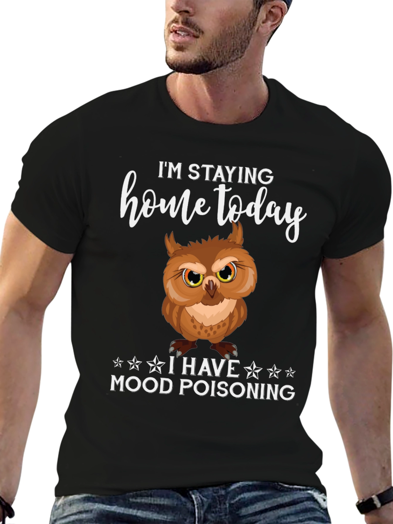 Im Staying Home Mood Poisoning Owl Graphic Tee