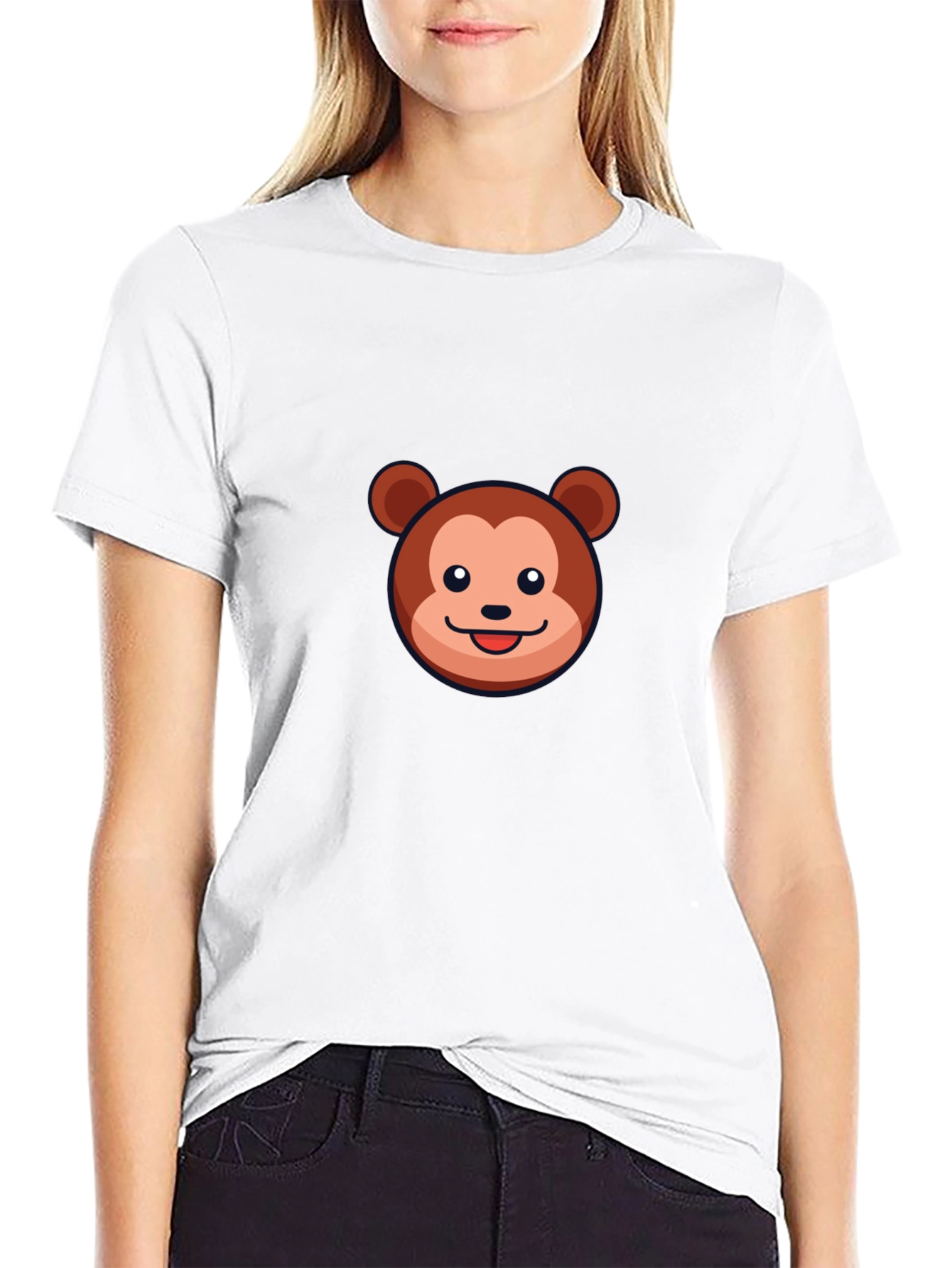 Cute Monkey Graphic Tee - Soft Black Cotton T-Shirt